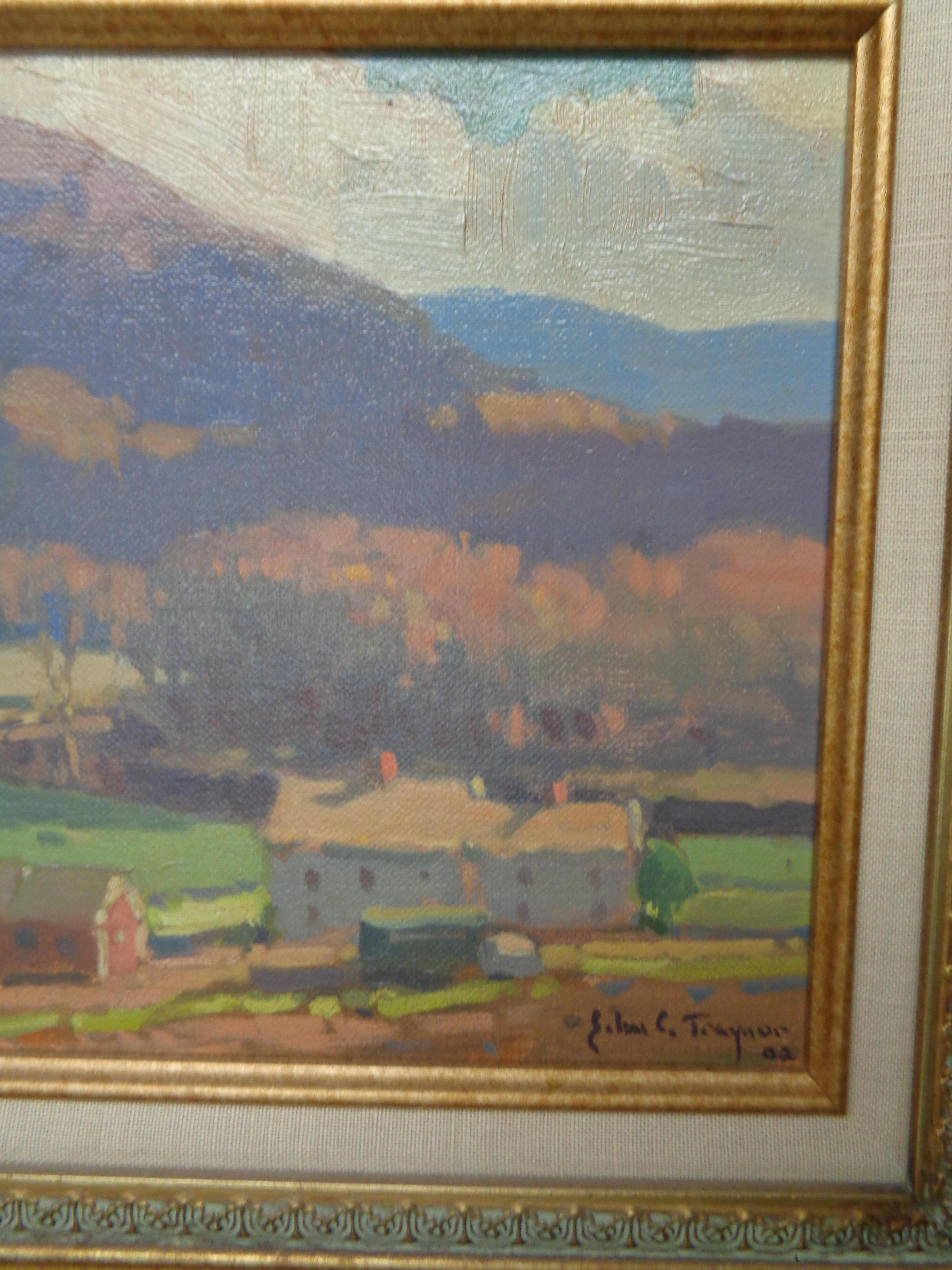 Landscape Farm Oil painting John C Traynor Salmagundi Club Auction NYC For Sale 3