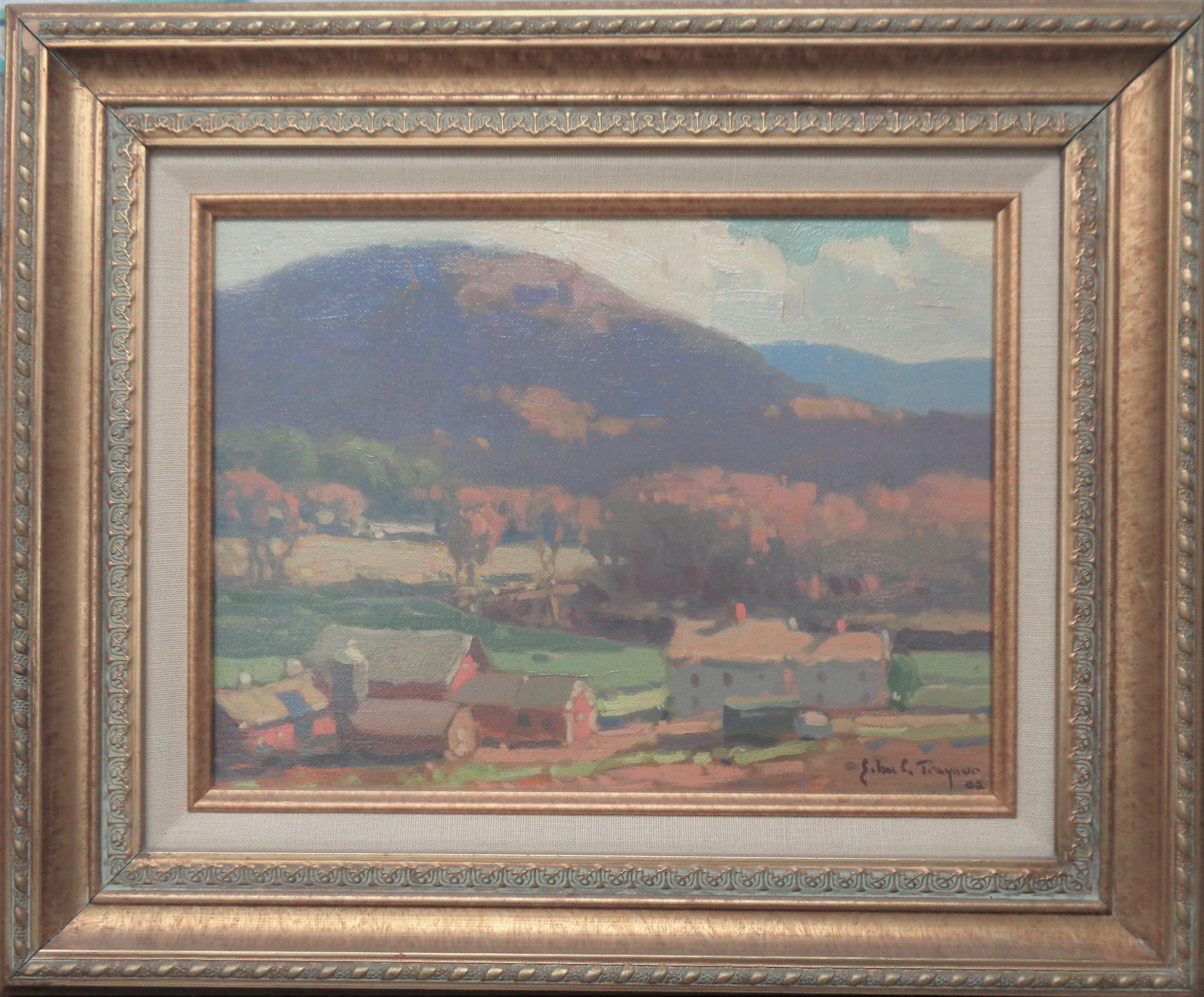 John C Traynor
The Kelly Farm
oil/linen 9 x 12 image
Purchased at the Salmagundi Club in 2003. This is one of  two of Johns earlier paintings I was able to purchase at the Salmagundi Club and they make a nice pair of rural scenes, but being sold
