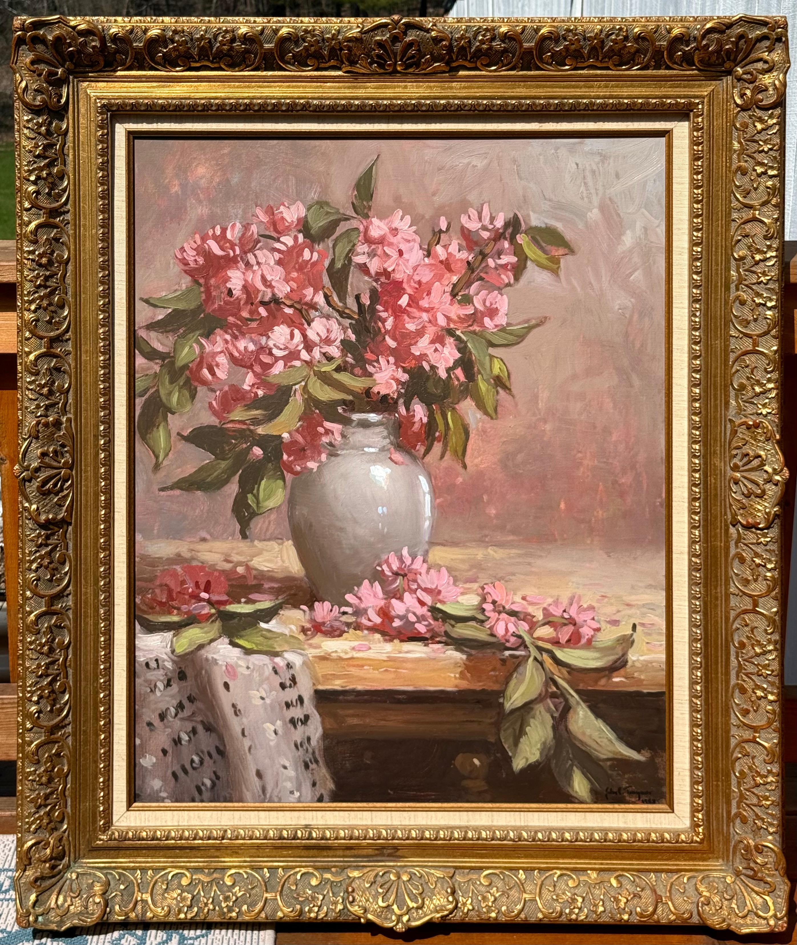 Bodegón de flores en un jarrón - Painting impresionista estadounidense de John C. Traynor