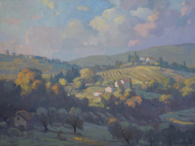 Grassy Hills Of Tuscany Large Transitional Contemporary Landscape Painting