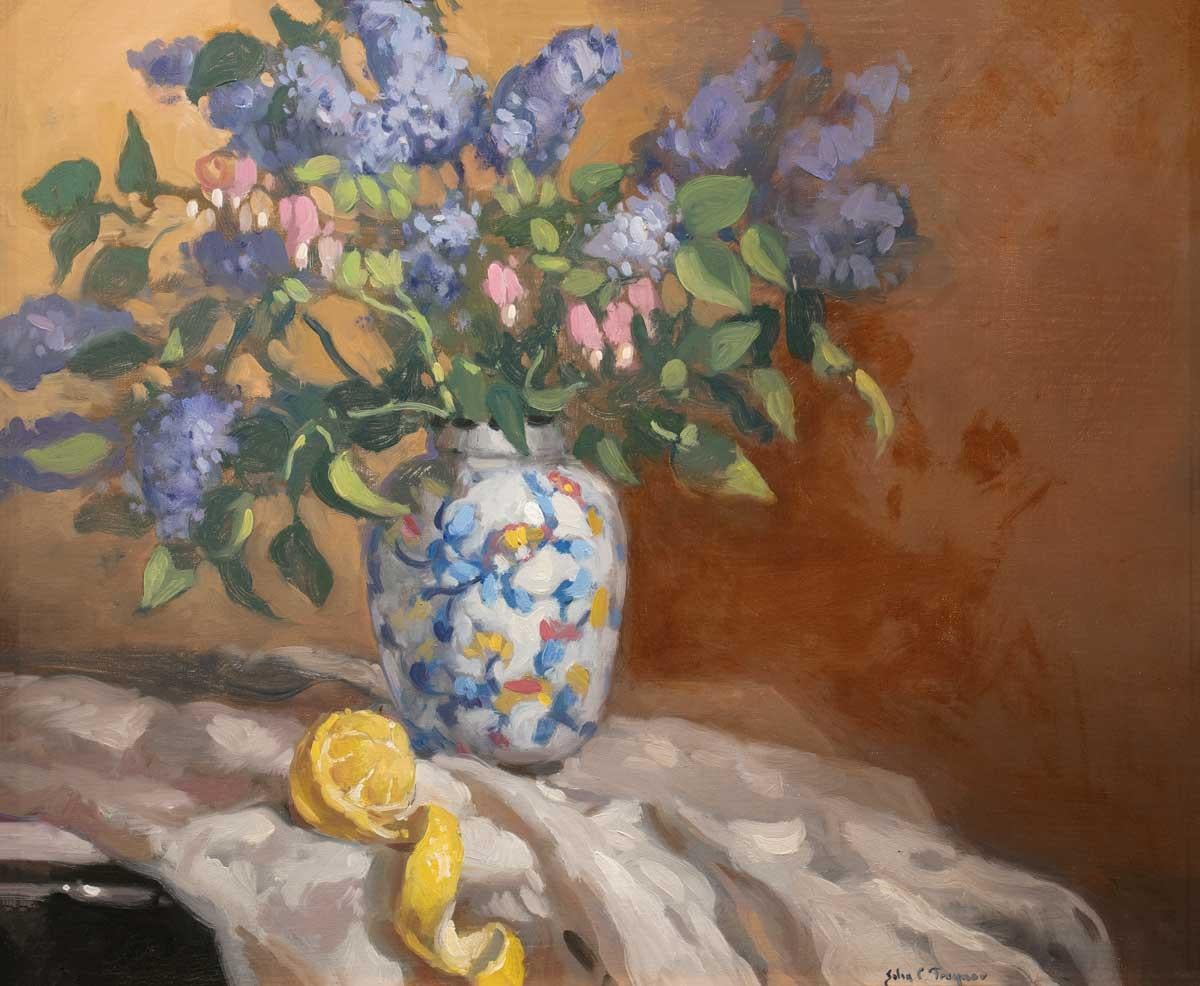 John C. Traynor Still-Life Painting - "Lilacs, " Still-Life Oil Painting 
