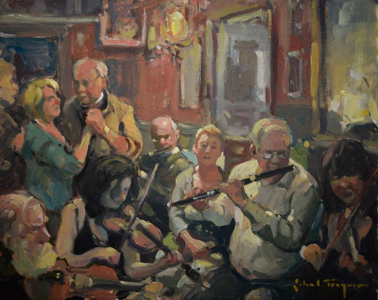 John C. Traynor 'Session at Friels', Contemporary Impressionist Bar