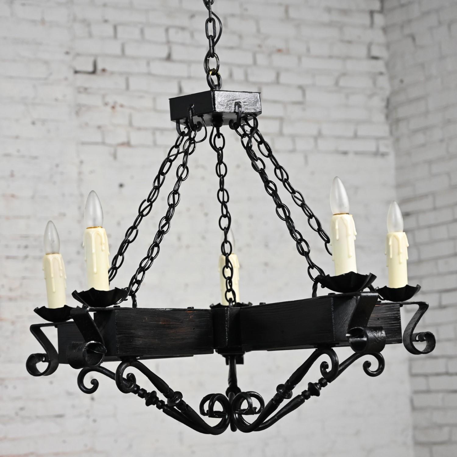 Mexican John C Virden Medieval Gothic or Spanish Revival Style Hanging Light Fixture  For Sale