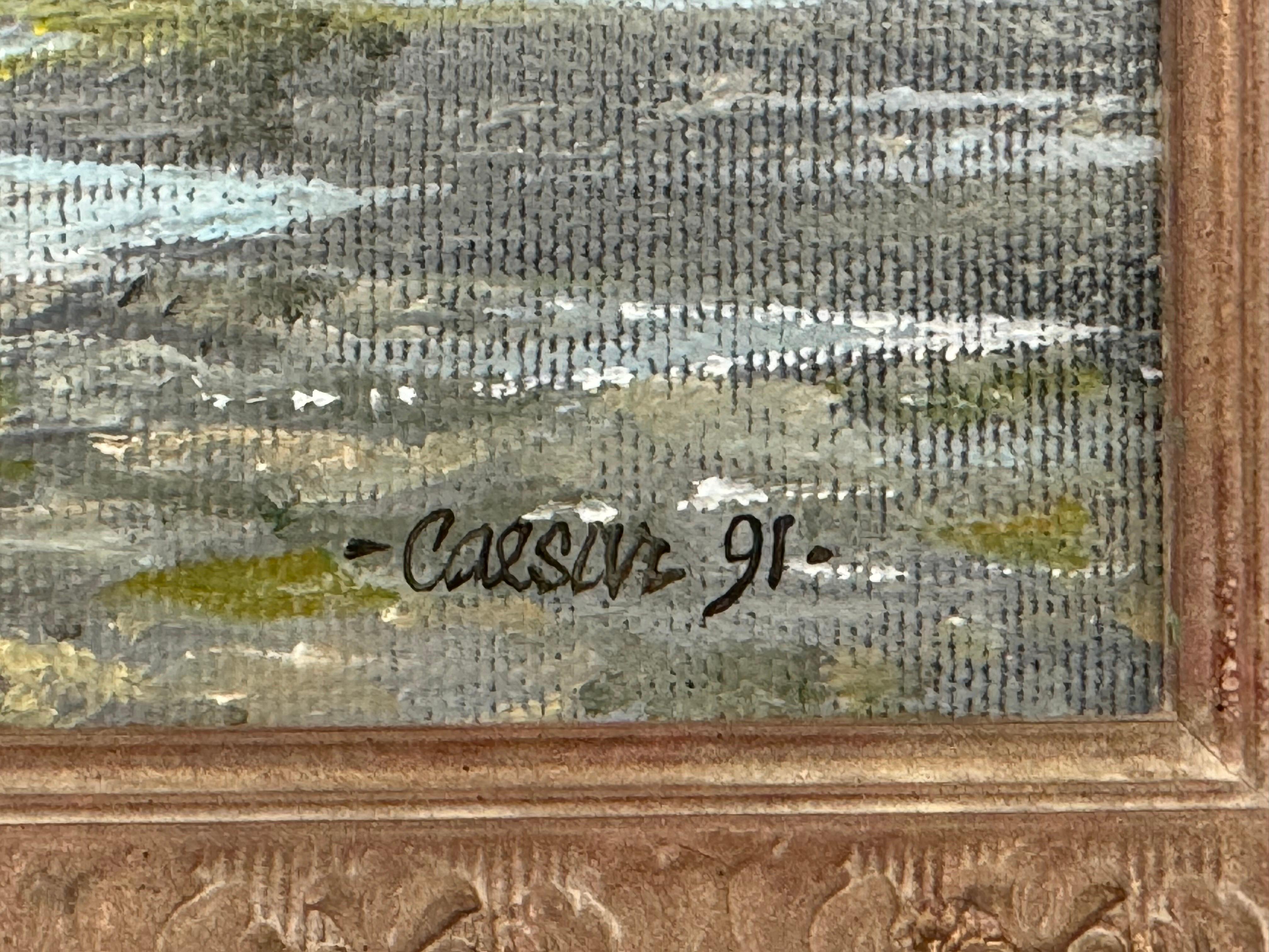 Pintura al óleo de una carrera de truchas en un río arbolado de la campiña inglesa en venta 9