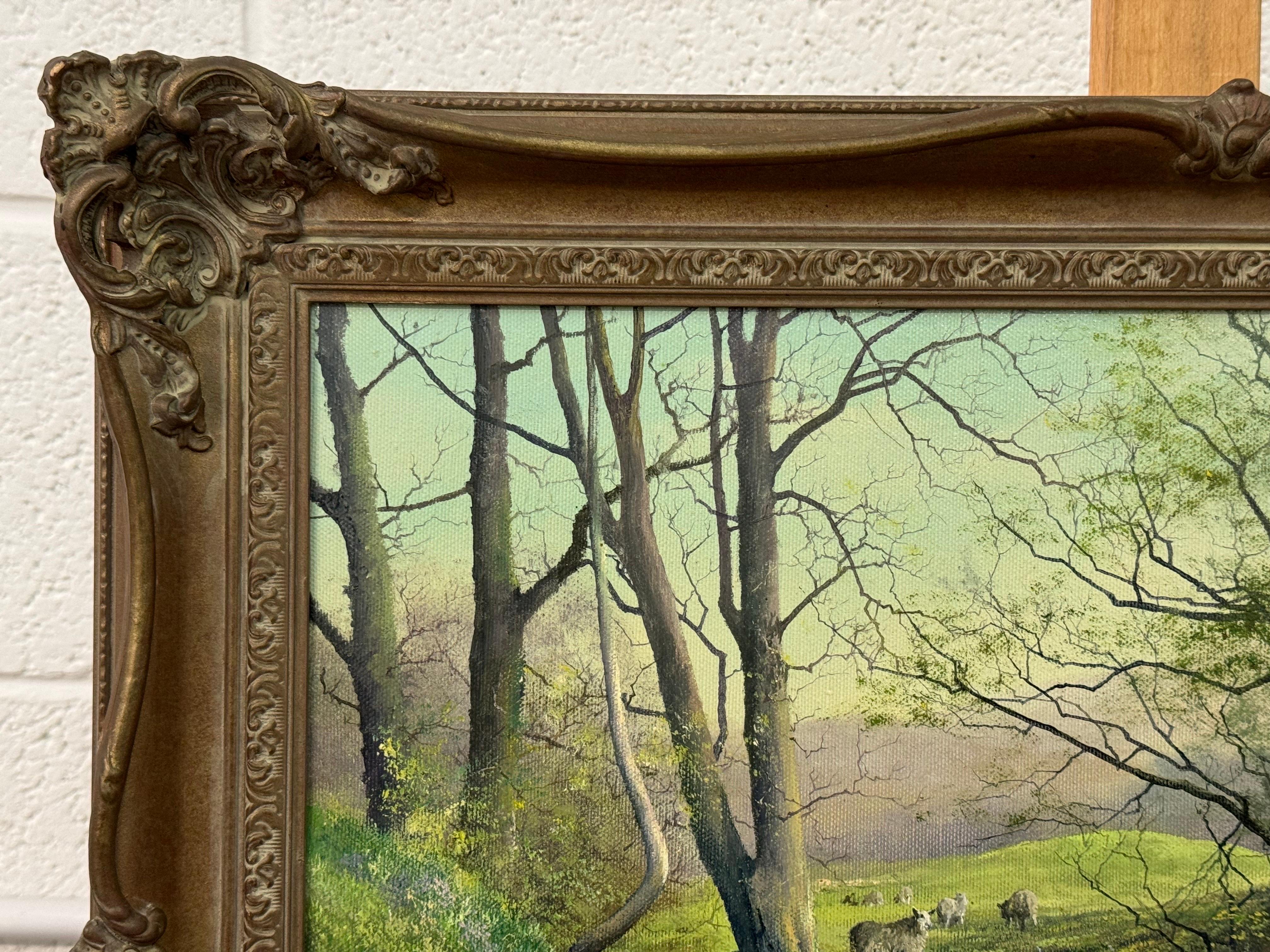 Pintura al óleo de una carrera de truchas en un río arbolado de la campiña inglesa en venta 2