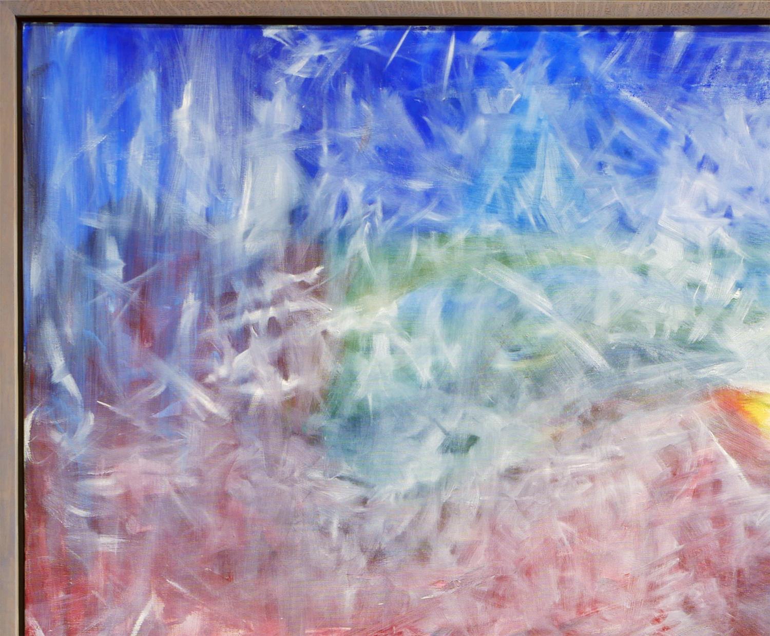 Peinture expressionniste abstraite bleue, rouge et verte avec éléments géométriques - Expressionnisme abstrait Painting par John Calaway