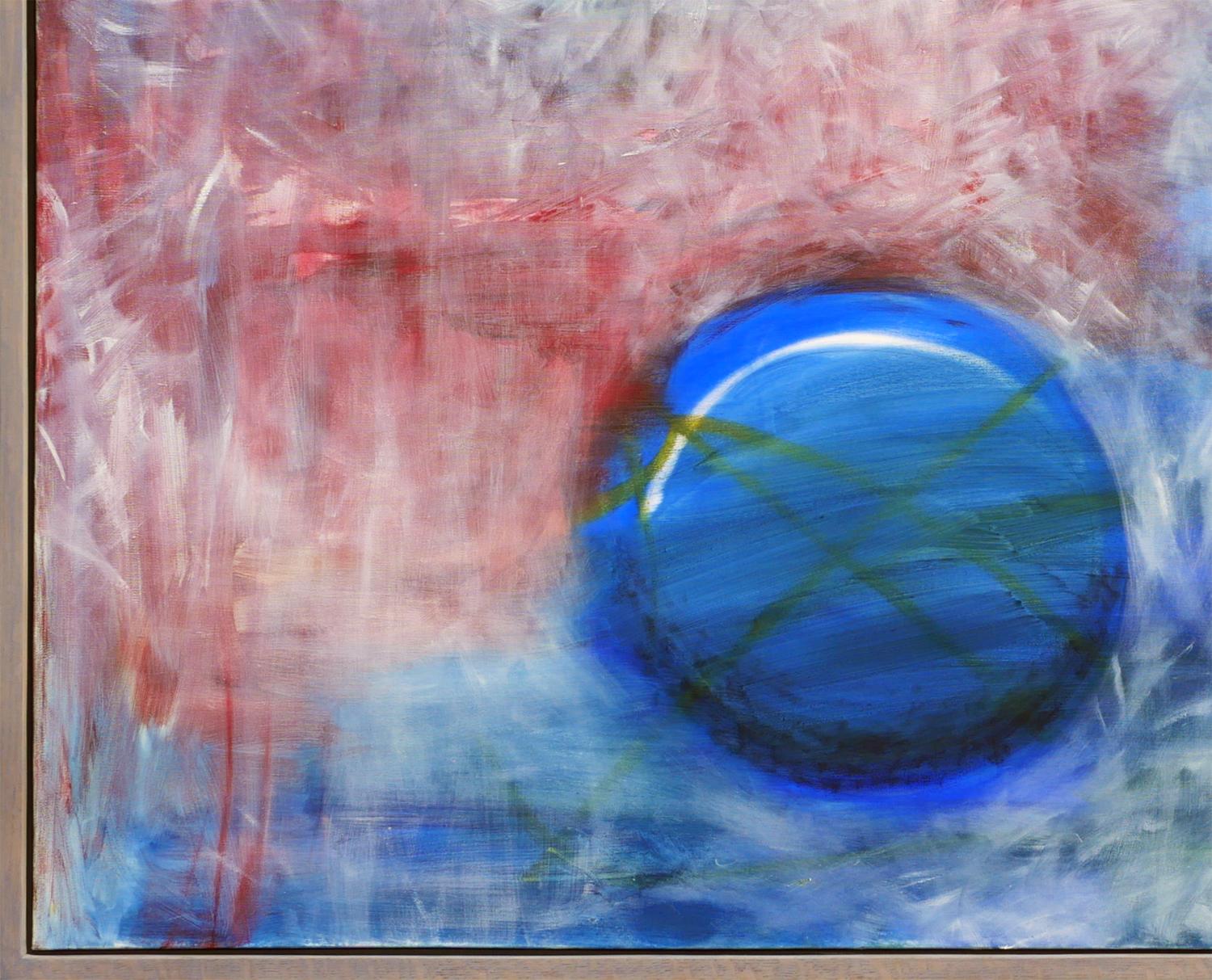 Peinture expressionniste abstraite bleue, rouge et verte avec éléments géométriques en vente 1