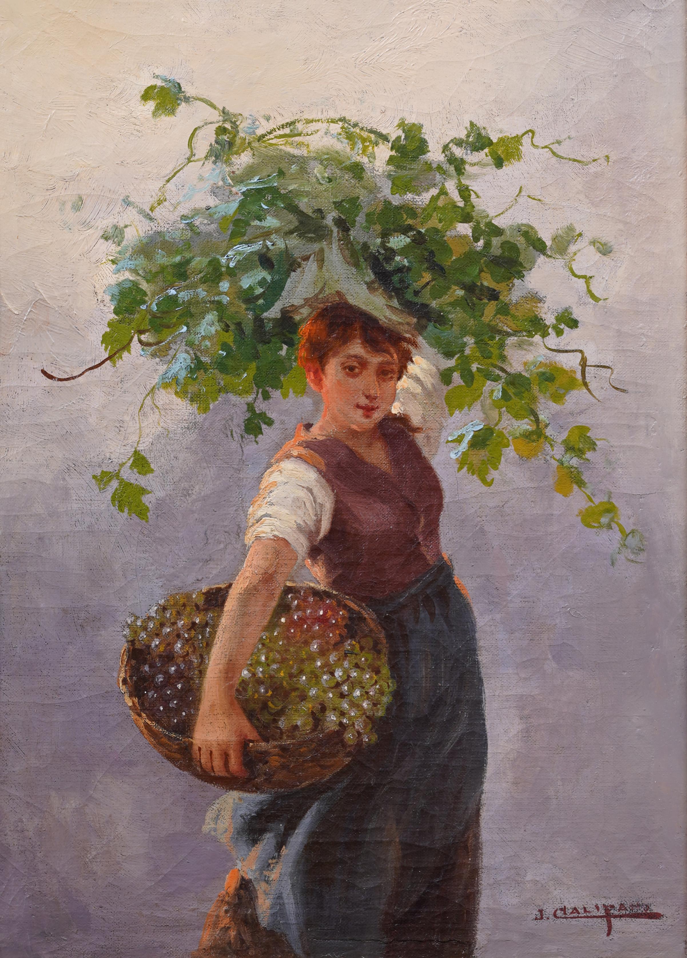 Antique American Impressionist Italian Woman Grape Farmer Portrait Oil Painting For Sale 2