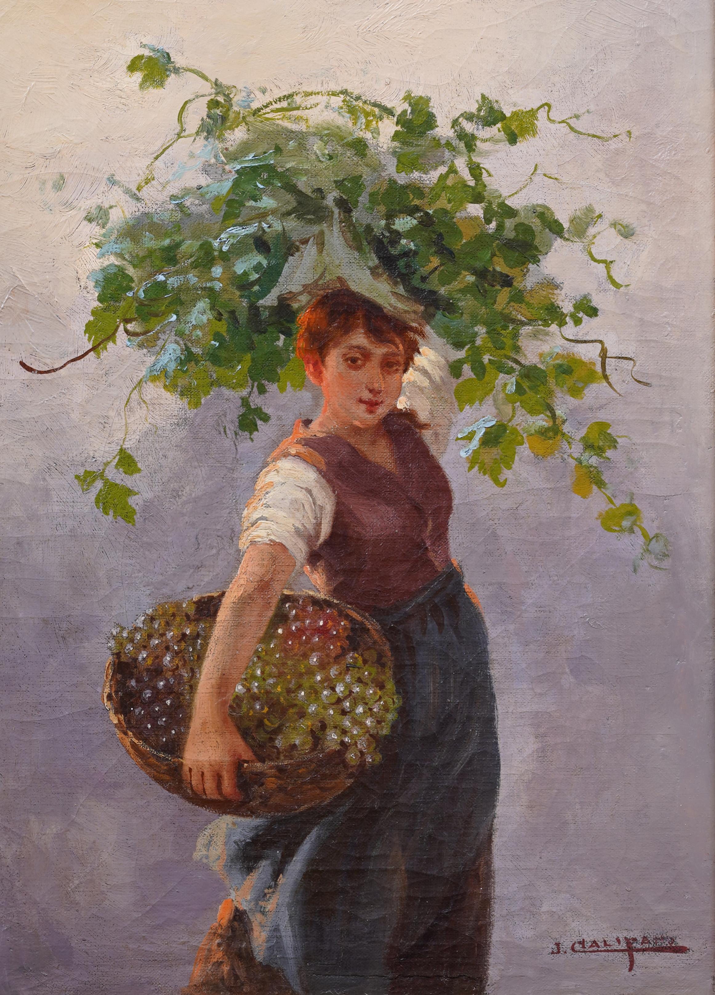 Antique American Impressionist Italian Woman Grape Farmer Portrait Oil Painting For Sale 3