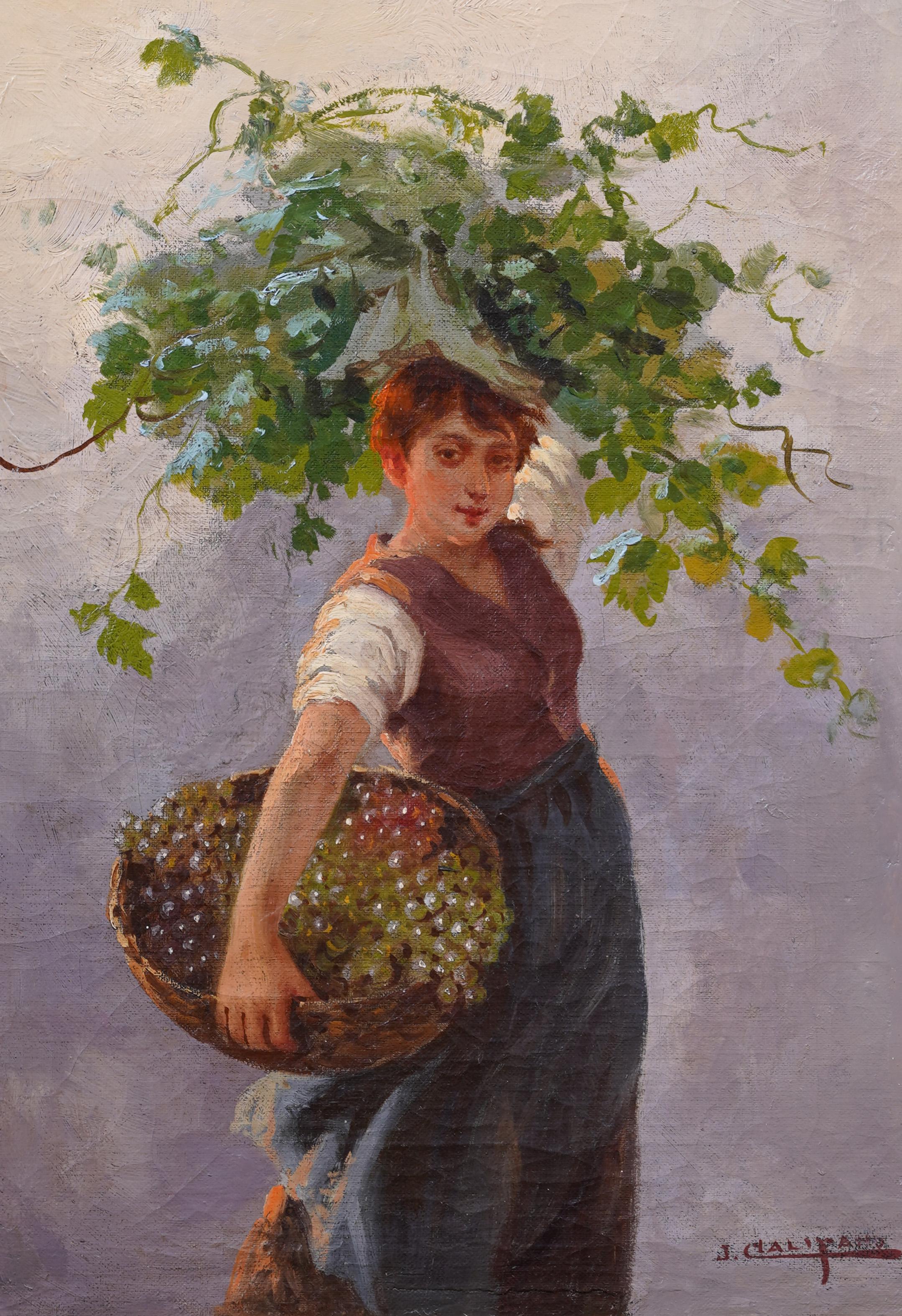 Antique American Impressionist Italian Woman Grape Farmer Portrait Oil Painting For Sale 4