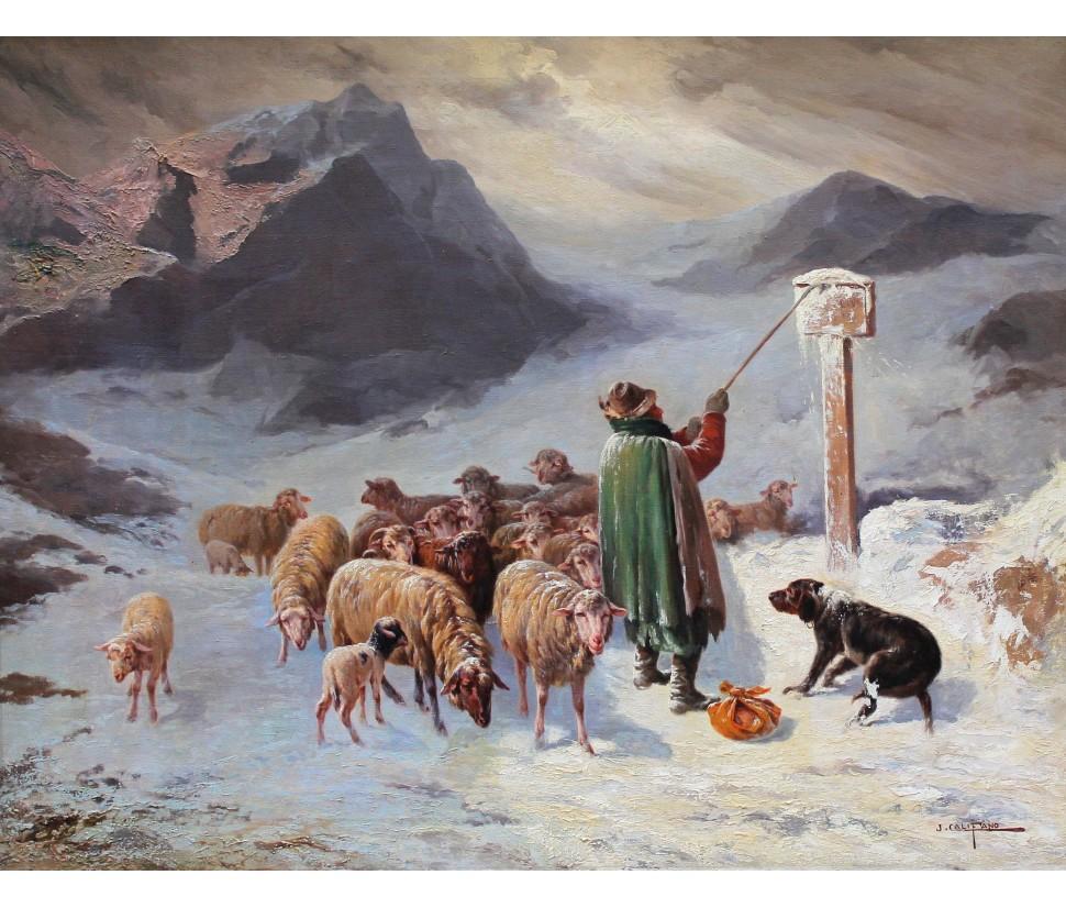 John Califano (Roma, 1864 – Chicago, 1924), Paesaggio montuoso innevato im Angebot 3