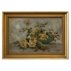 John Califano Signed Oil Painting of Roses in a Bowl
