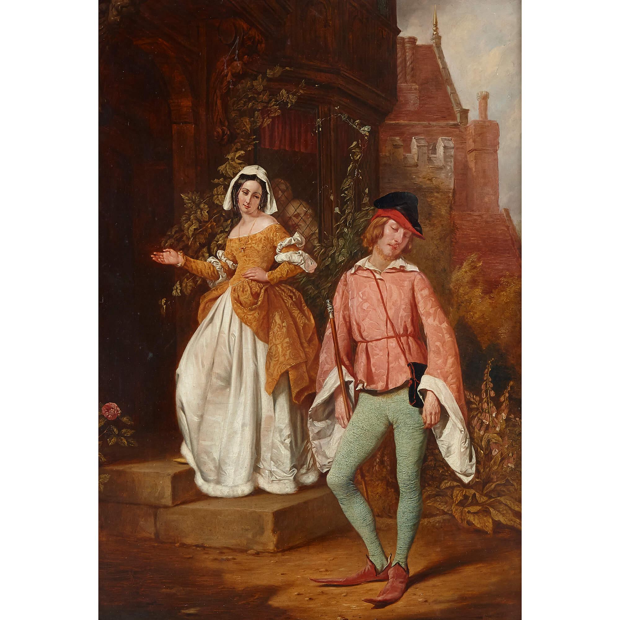 Peinture à l'huile ancienne d'une scène de la série Merry Wives of Windsor de Shakespeare - Painting de John Callcott Horsley