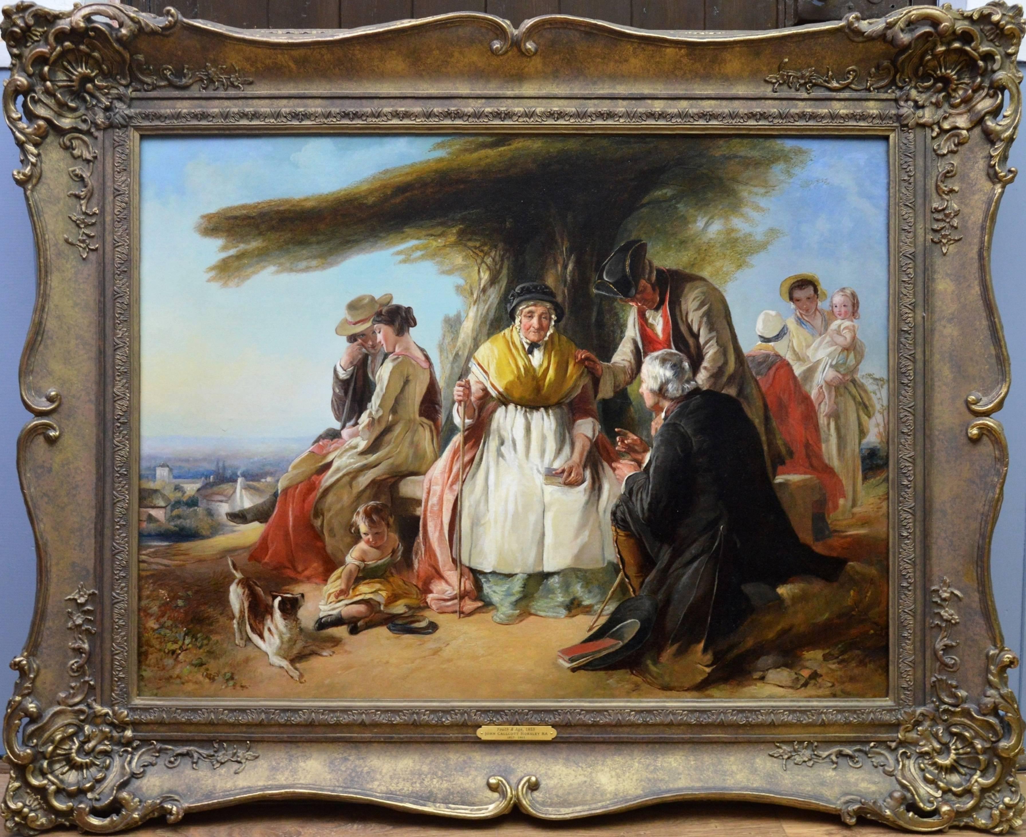 John Callcott Horsley Landscape Painting - Youth & Age - Large 19th Century Oil Painting - Royal Academy 1851 - Victorian