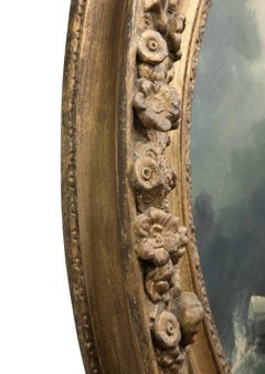 Oil of a Lifeboat in an Oval Gilt Frame by  John Callow, 1822-1878