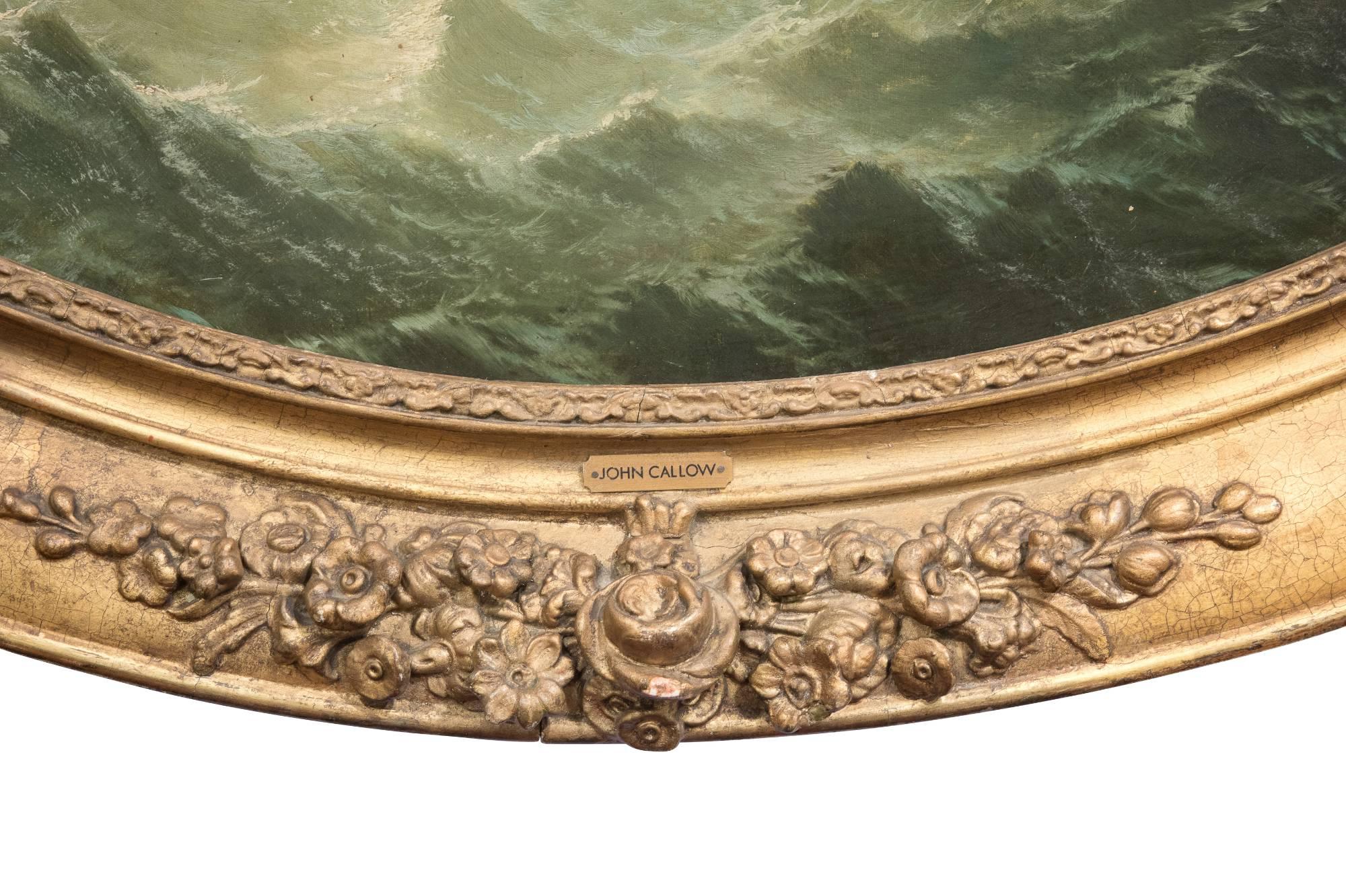 Oil of a Lifeboat in an Oval Gilt Frame by  John Callow, 1822-1878 In Good Condition For Sale In Salisbury, GB
