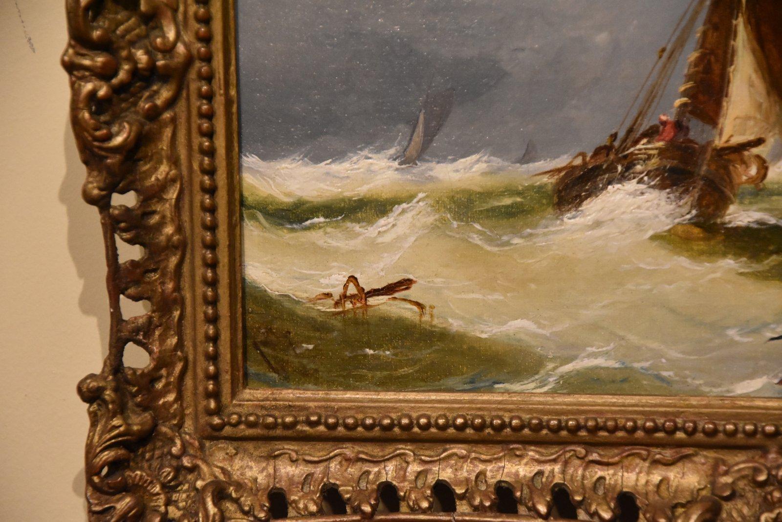 Peinture à l'huile attribuée à John Callow « Une journée de brouillard au large de la côte » en vente 2