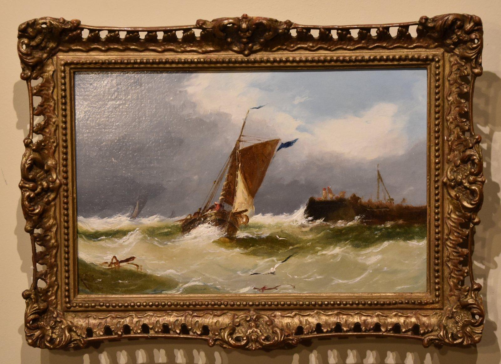 Oil Painting attributed John Callow "A Blustery day off the Coast" Oil on canvas signed with initials.

Dimensions unframed 8 x 12 inches
Dimensions framed 10.5 x 14 inches

All of the items that we advertise for sale have been as accurately