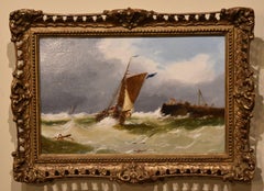 Oil Painting attributed John Callow "A Blustery day off the Coast"