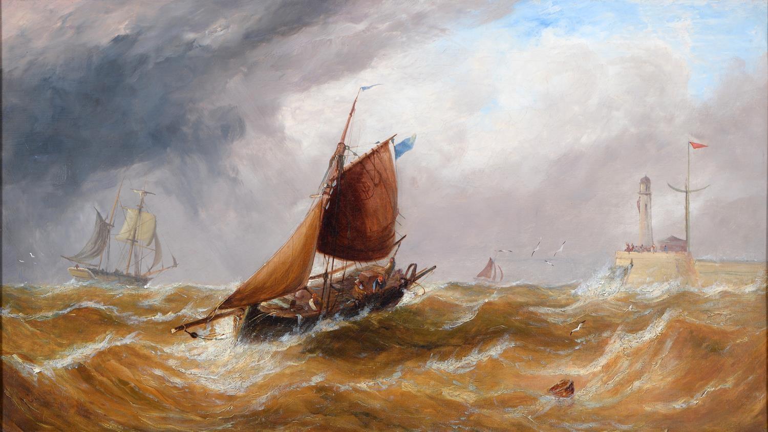 Molo sud, Sunderland 19° secolo olio , john callow - Painting di John Callow