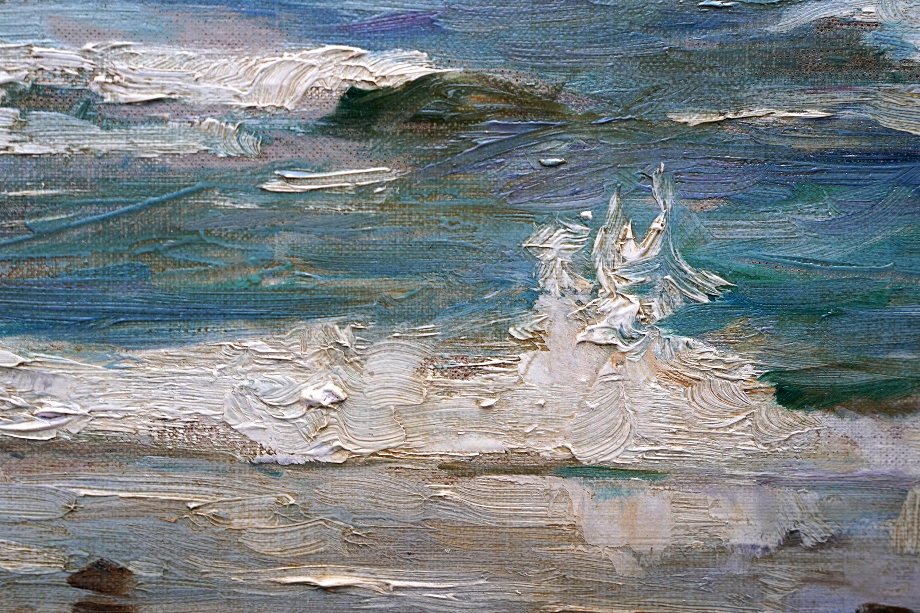 Seascape Edinburgh - peinture à l'huile impressionniste écossaise d'art marin de l'époque édouardienne - Gris Landscape Painting par John Campbell Mitchell