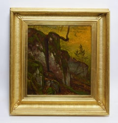 Antike amerikanische:: sonnenbeleuchtete Waldlandschaft der Hudson River School von John C. Wiggins