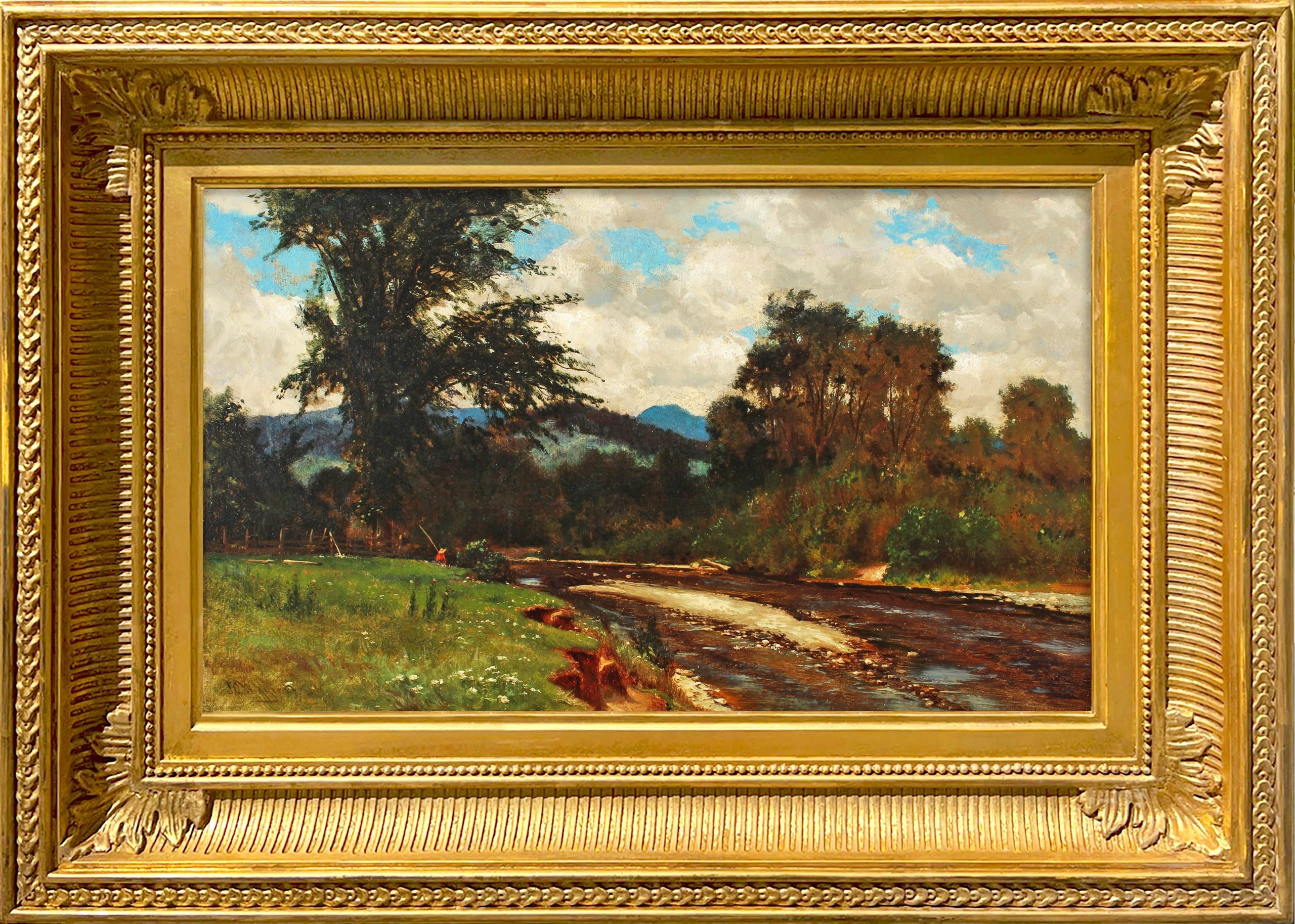 Fishing Scene by Hudson River School artist John Carleton Wiggins (1848-1932)
