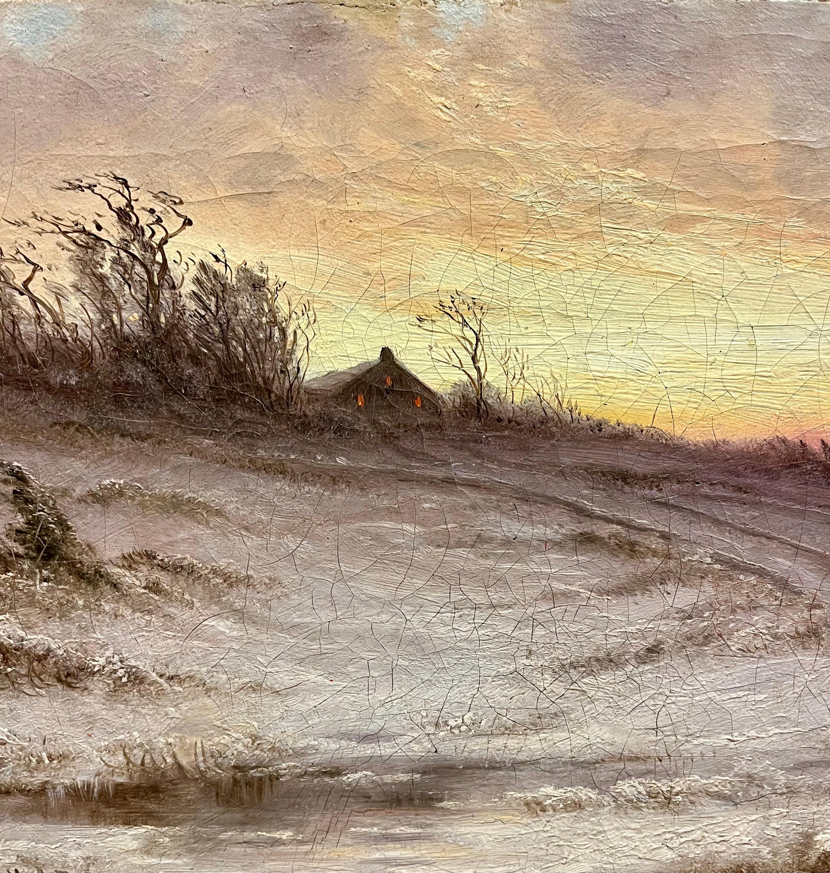 Tornare a casa a piedi nella neve - Landscape Painting Beige di John Carleton Wiggins