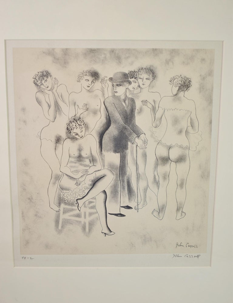 John Carroll (1892-1959) Kansas City, KS. Performers Back Stage, Circa 1944, Chin de Colle/Lithograph, Edition 44/2 signed lower right and twice framed. Great condition. Image size 12.5