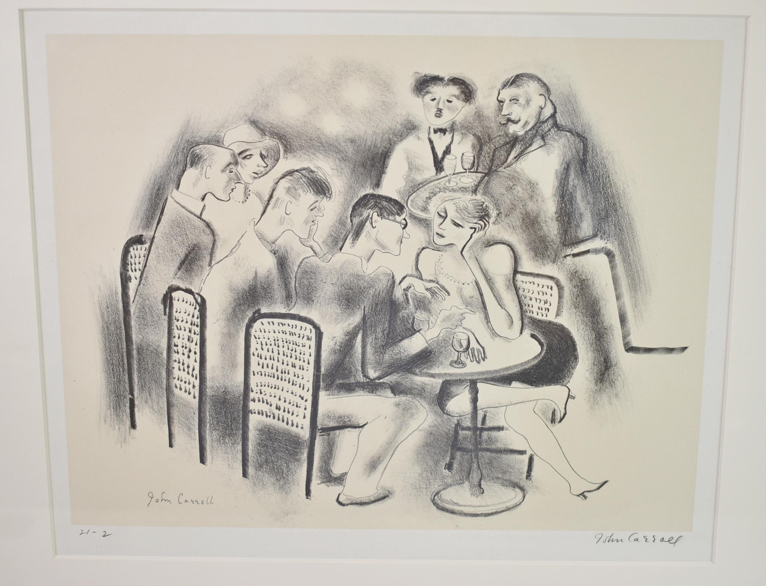 John Carroll Doyle (1892-1959) Kansas City, KS. Cocktail Hour, Circa 20th Century, Chin de Colle/Lithograph, Edition 21/2, signed lower right and twice framed. Great condition. Image size 13