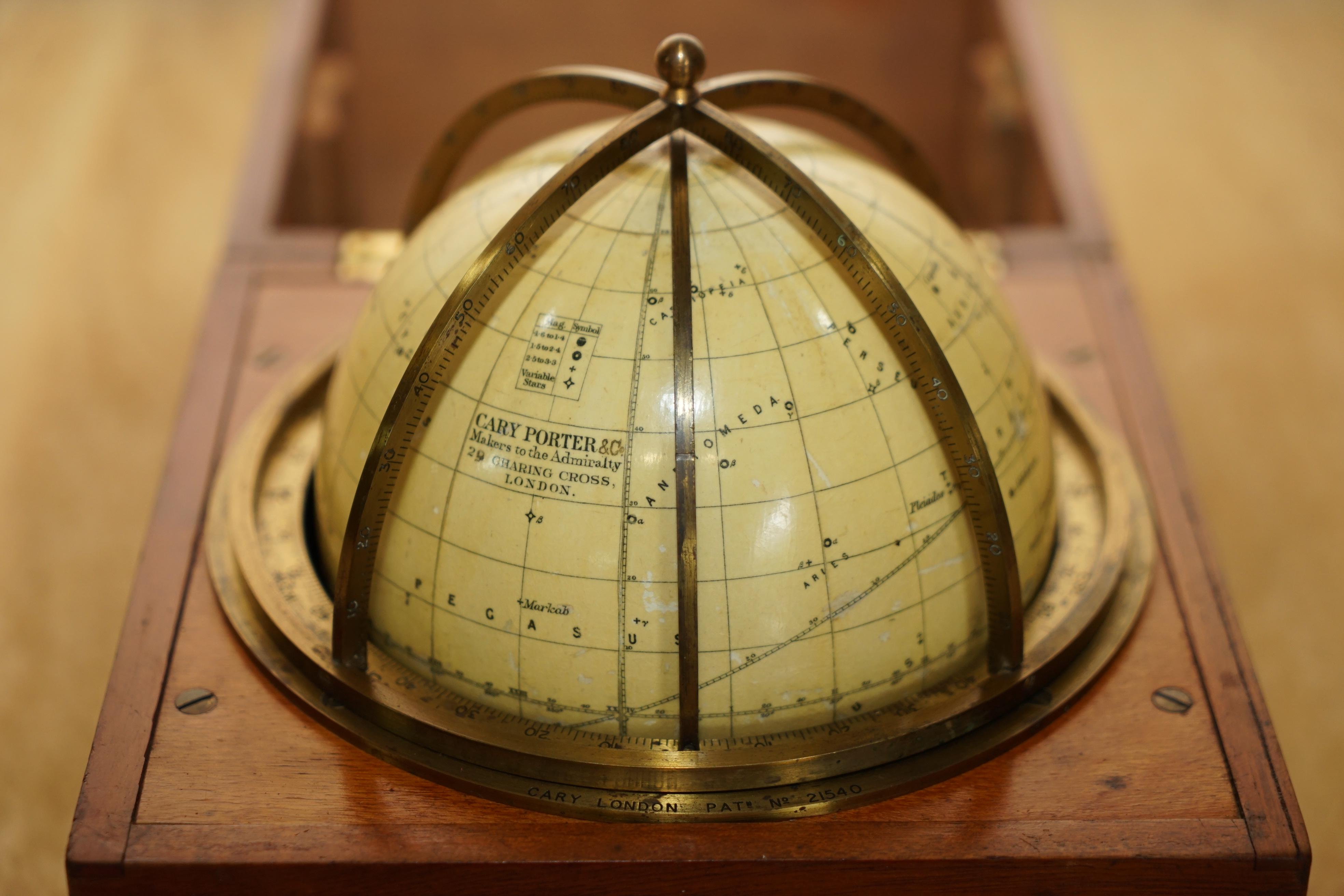 John Cary Travel Celestial Globe in Box Marked Cary & Co London, No. 21540 1