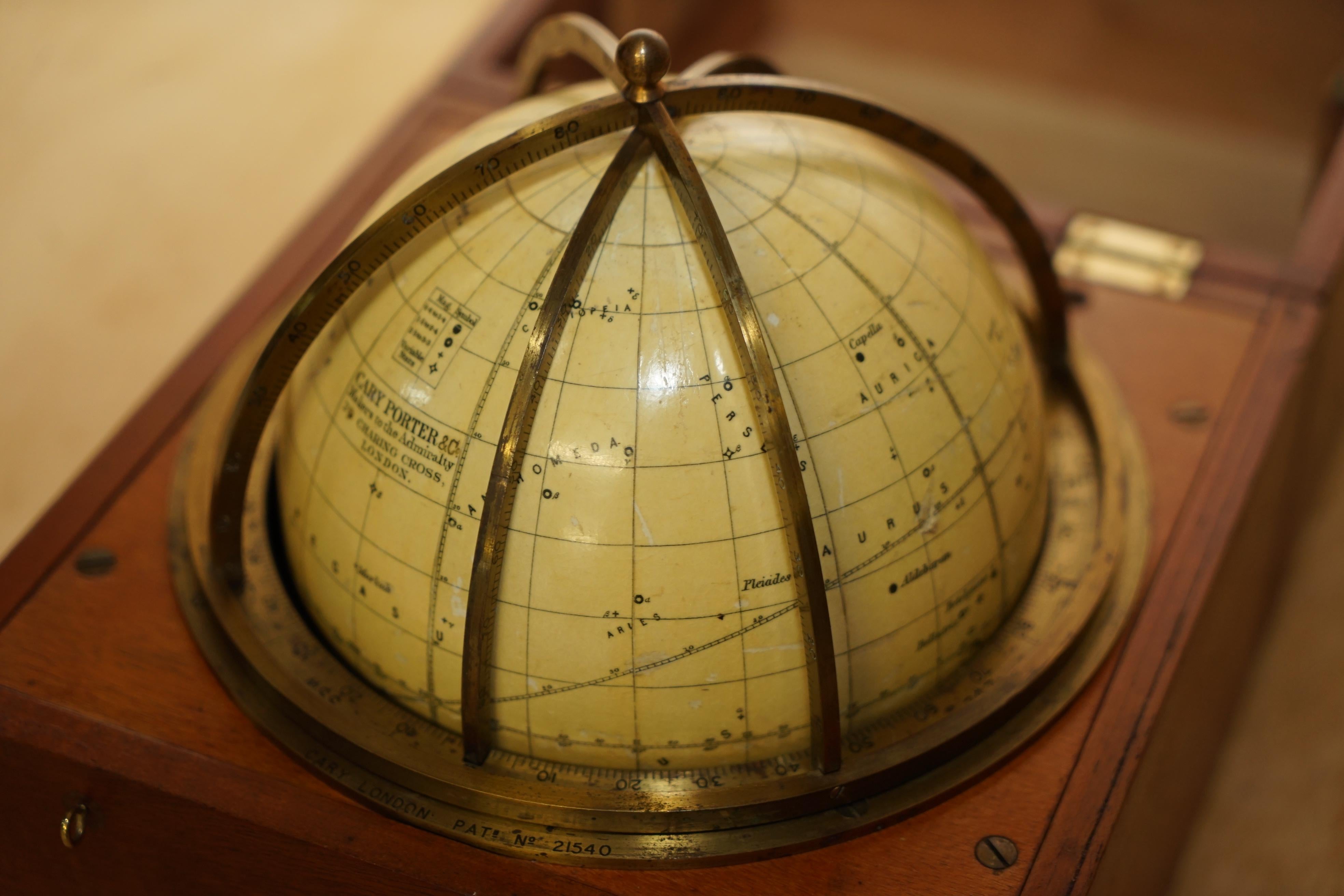 John Cary Travel Celestial Globe in Box Marked Cary & Co London, No. 21540 2
