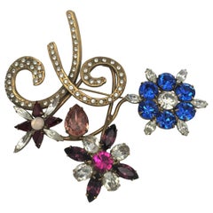 John Catalano larg three flower brooch Vintage Statement 1990s, gold plated 