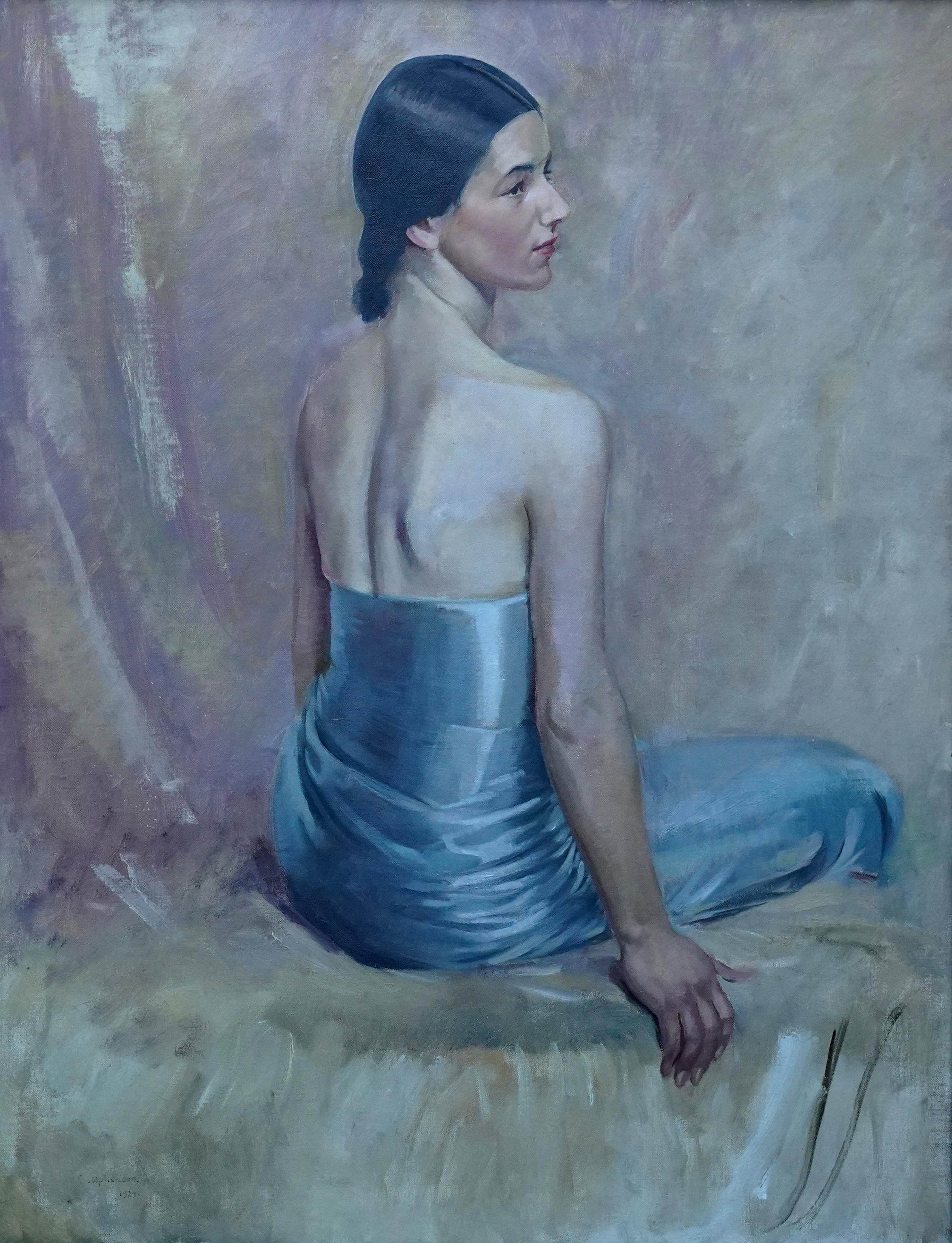 Portrait of Elizabeth Allison - British Slade Sch Art Deco portrait oil painting For Sale 4