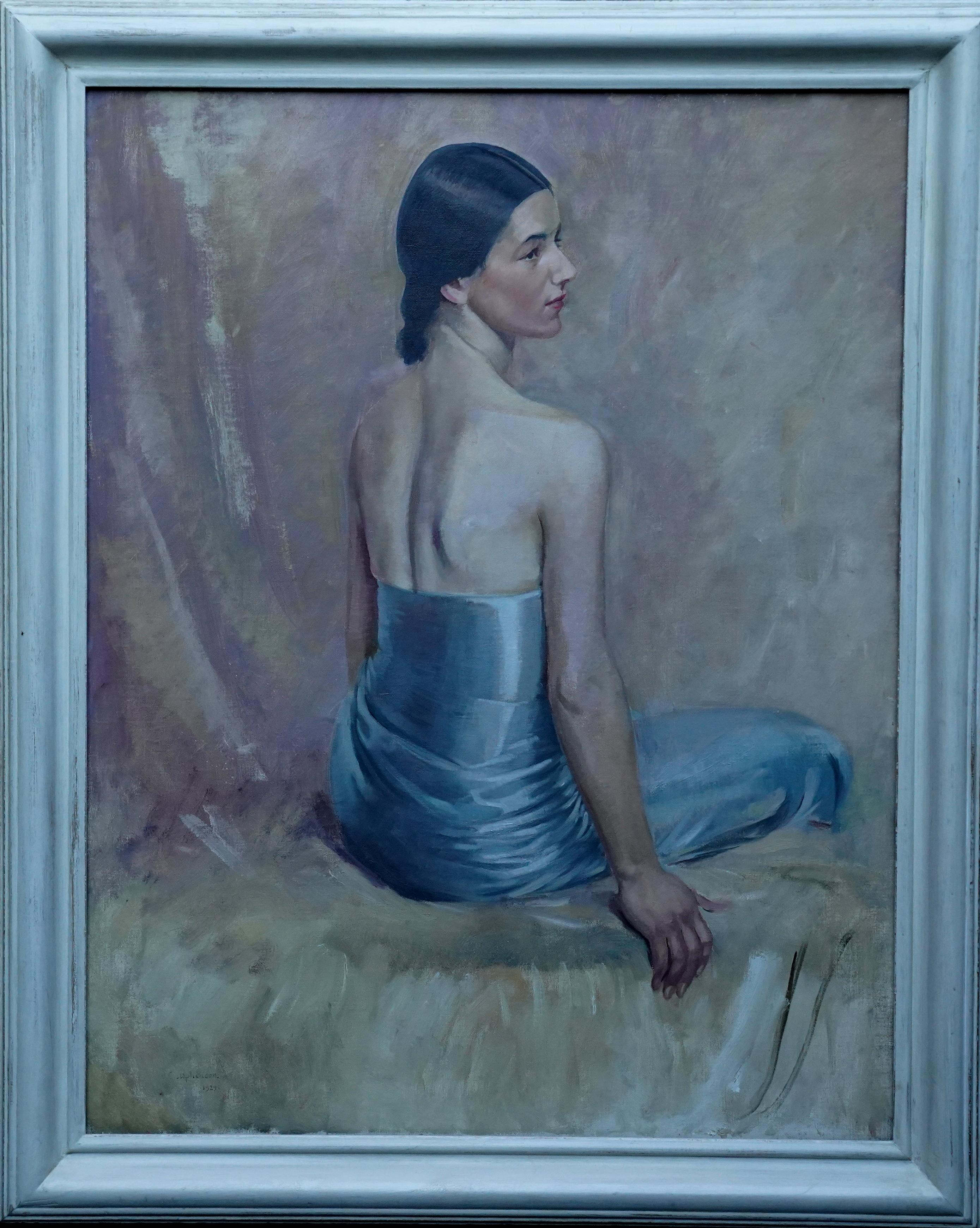 Portrait of Elizabeth Allison - British Slade Sch Art Deco portrait oil painting For Sale 5