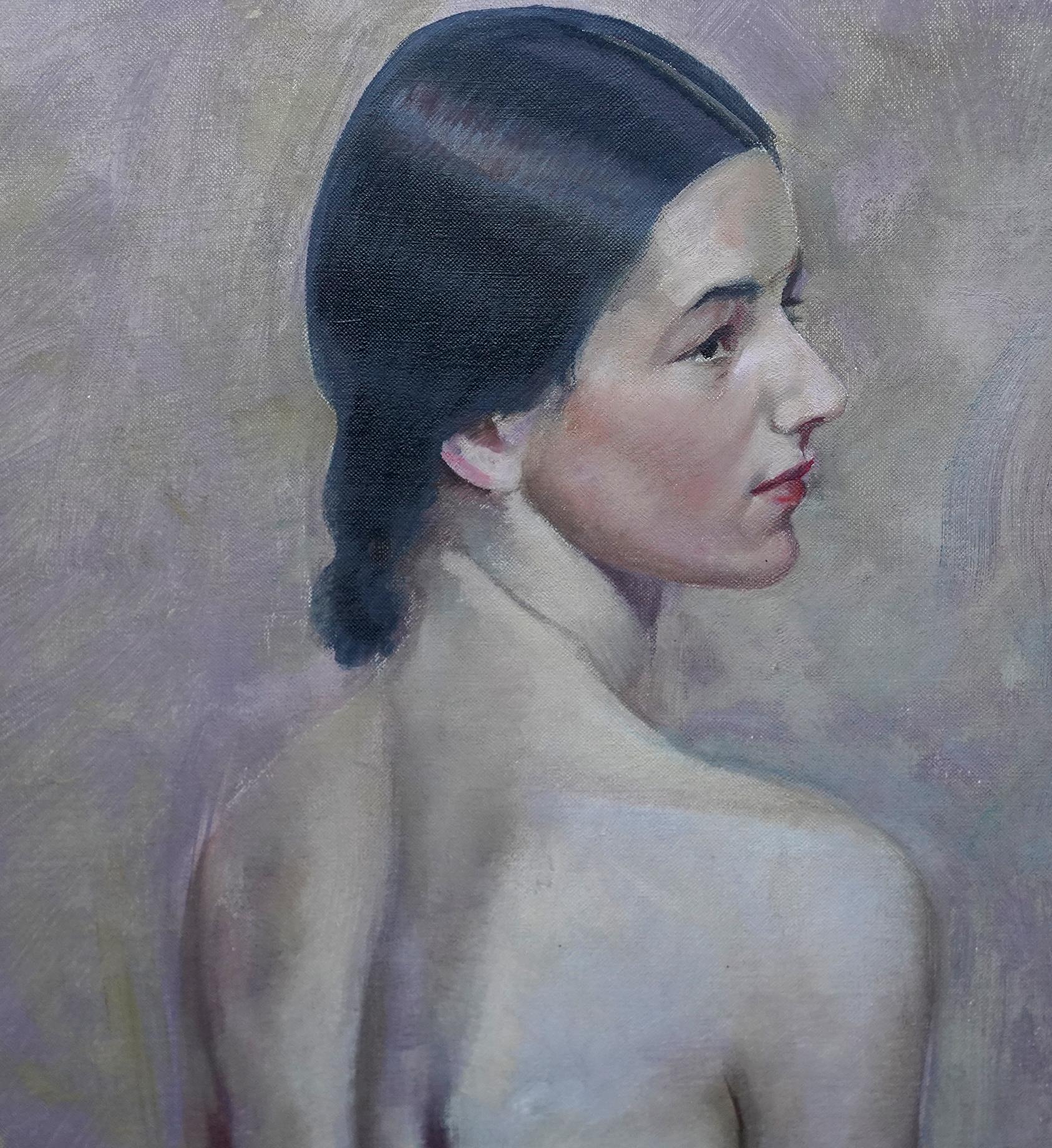 This enigmatic portrait oil painting is by noted Slade School artist John Cecil Stephenson. In 1929, when Portrait of Elizabeth Allison was completed, Stephenson was living in Hampstead, working alongside other leading figures in British Modernism