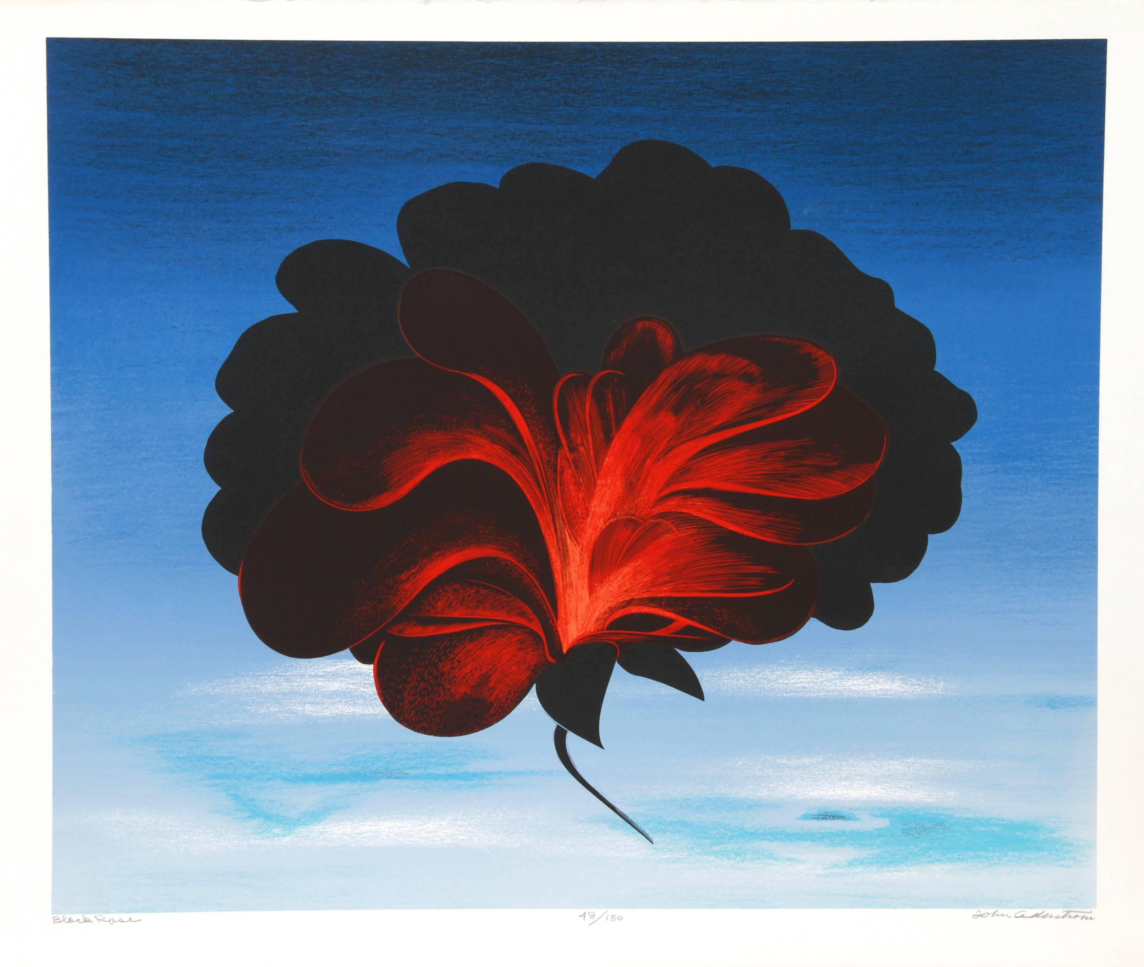Artist: John Cedarstrom
Title: Black Rose
Year: circa 1980 
Medium: Serigraph, signed in pencil
Edition: 150, AP
Paper Size:  22 x 30 inches