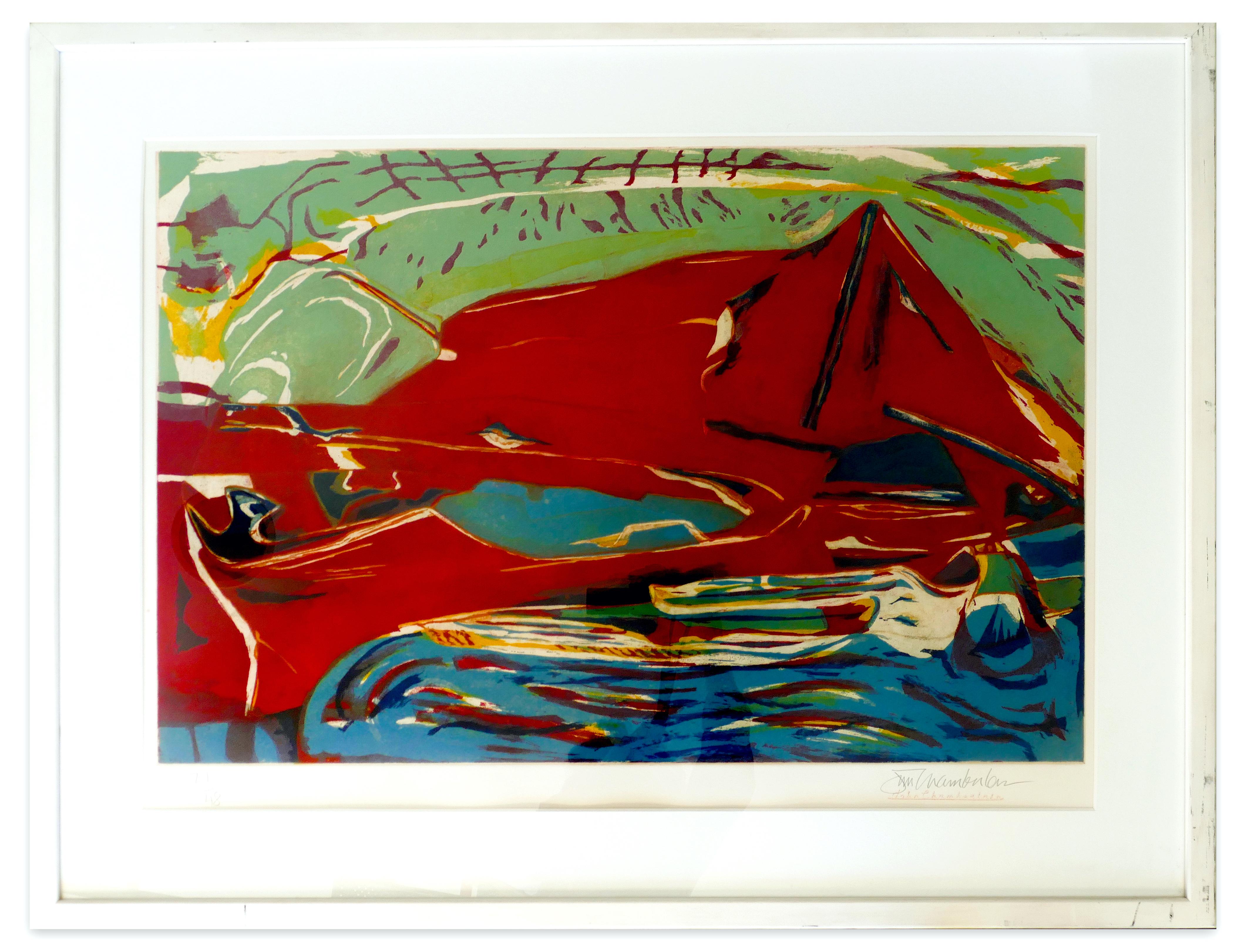 John Chamberlain Abstract Print - Out to Lunch, Drop a Line - Etching - 1987