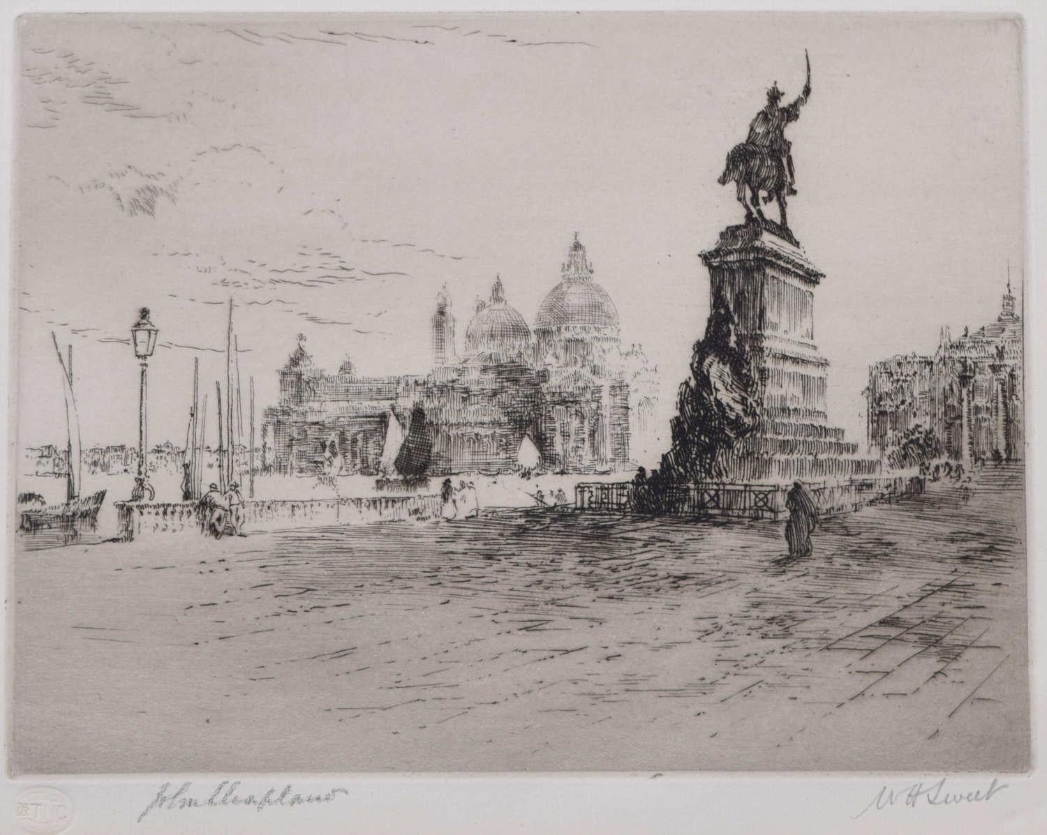 Landscape Print di John Chaplain  - Incisione di Venezia, veduta di Santa Maria della Salute