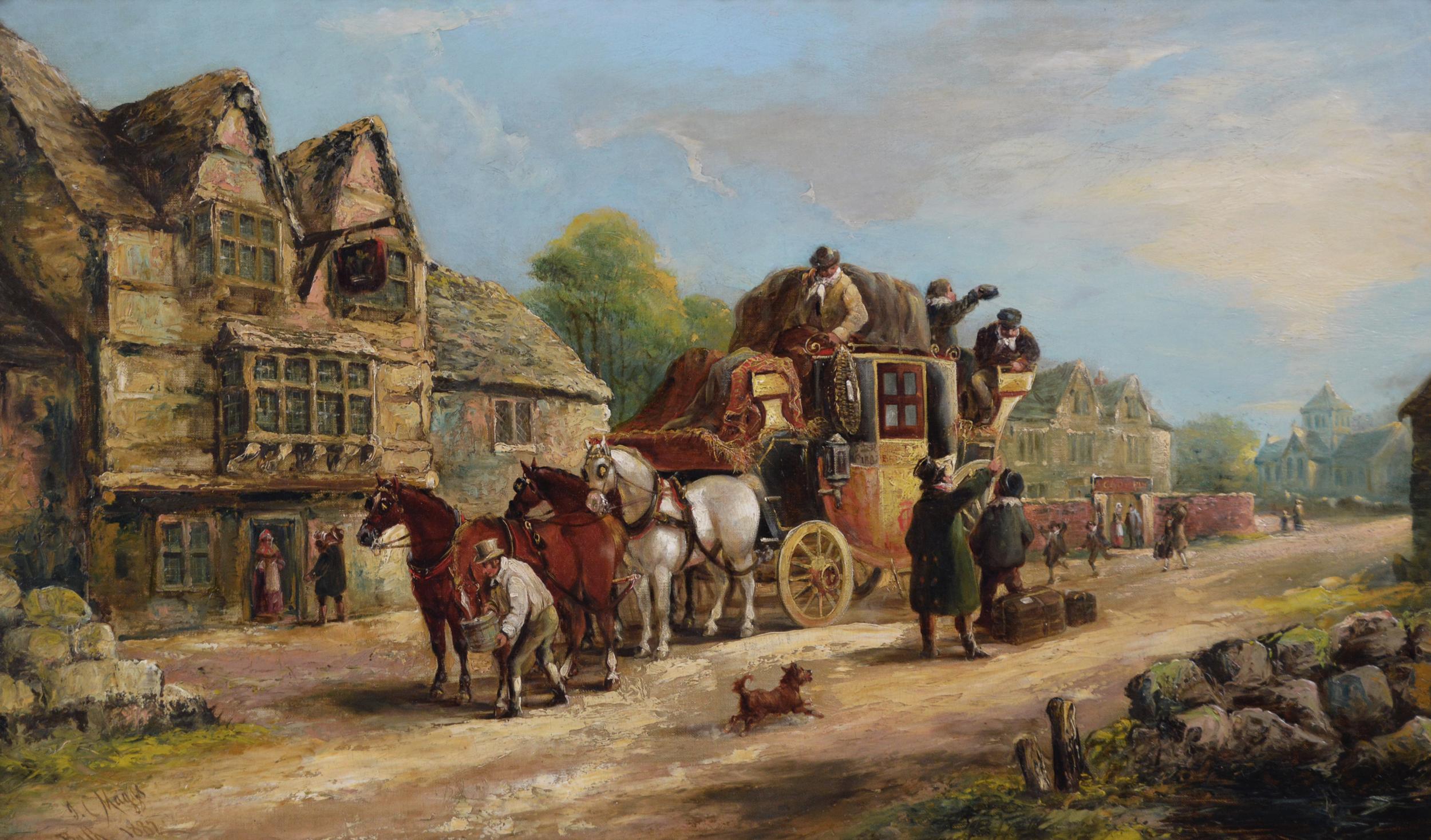 Peinture à l'huile de coaching du 19e siècle  - Painting de John Charles Maggs