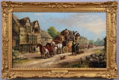 Antique 19th Century coaching oil painting 