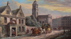 19th Century coaching scene oil painting outside a Bath inn