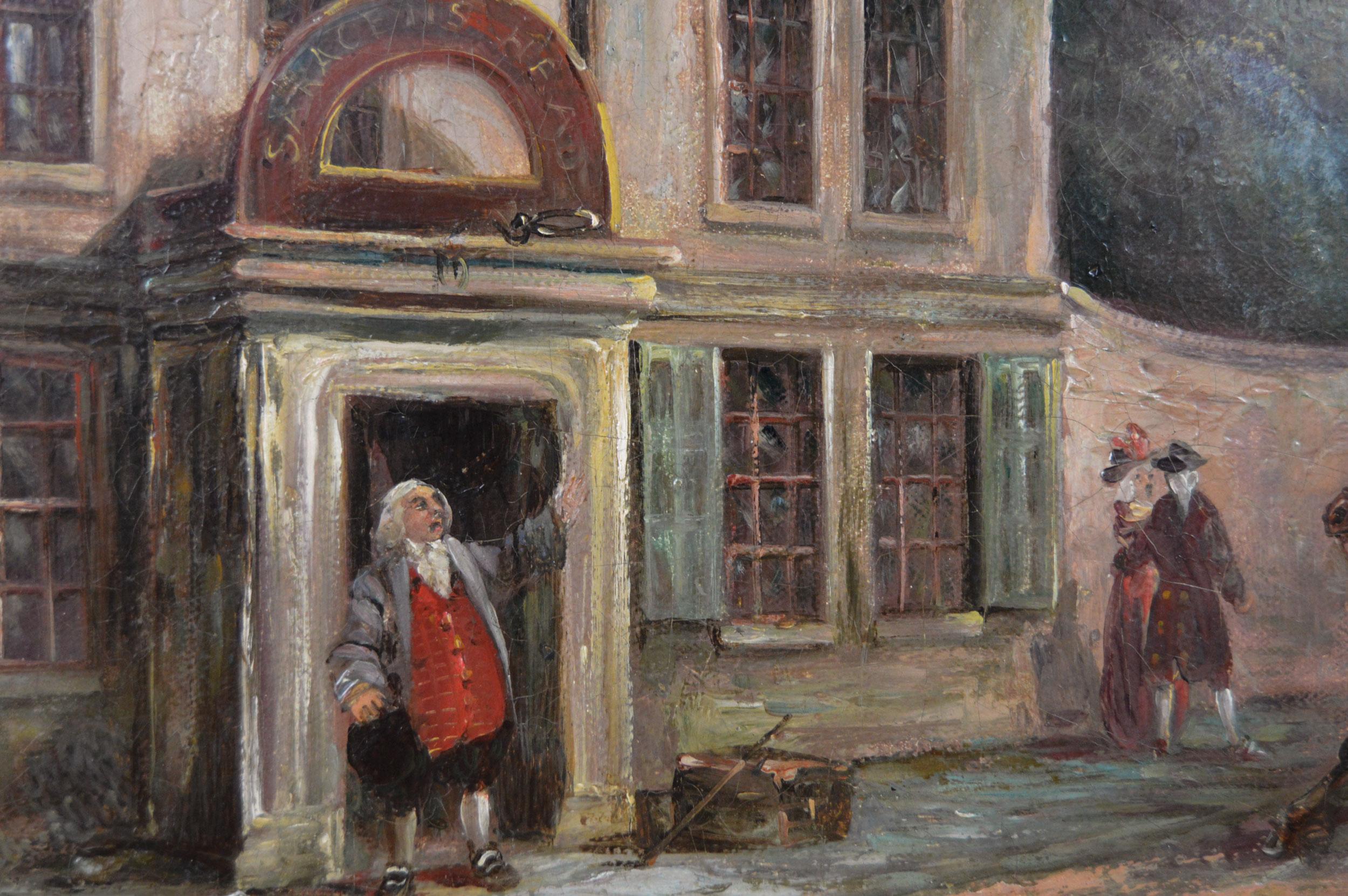 Peinture à l'huile du 19e siècle représentant une scène de coaching à l'extérieur d'une auberge de Bath  - Victorien Painting par John Charles Maggs