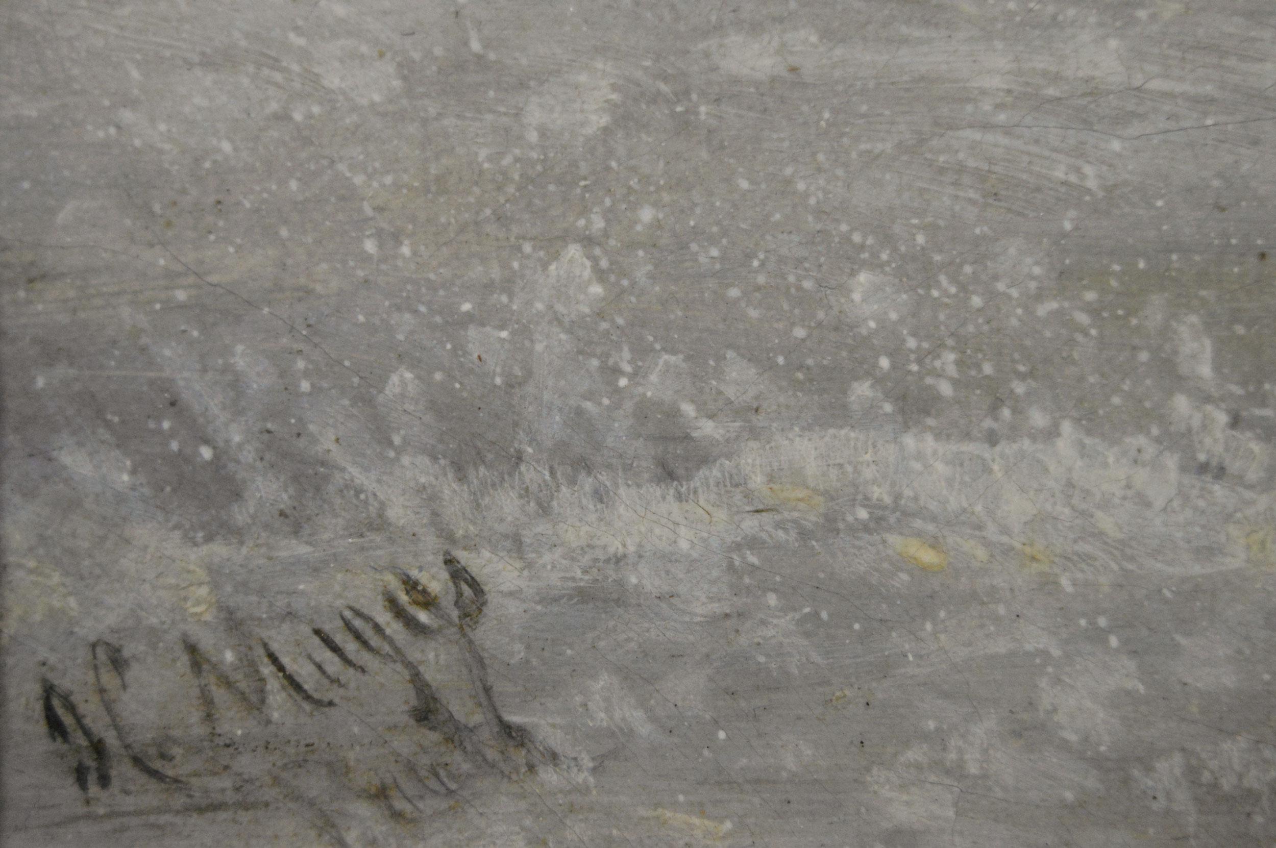Dipinto a olio del XIX secolo raffigurante una diligenza durante una tempesta di neve in vendita 1