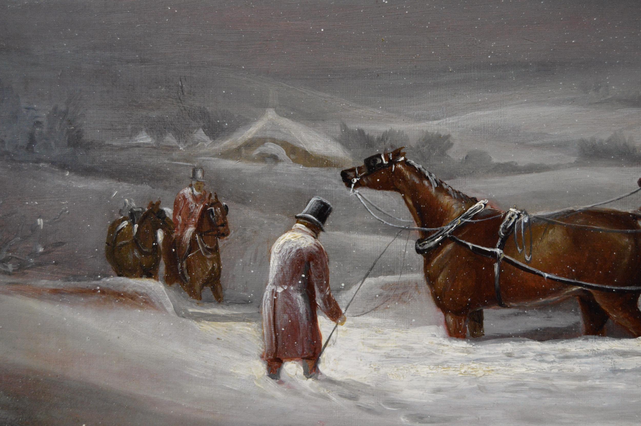 19th Century winter coaching scene oil painting - Victorian Painting by John Charles Maggs