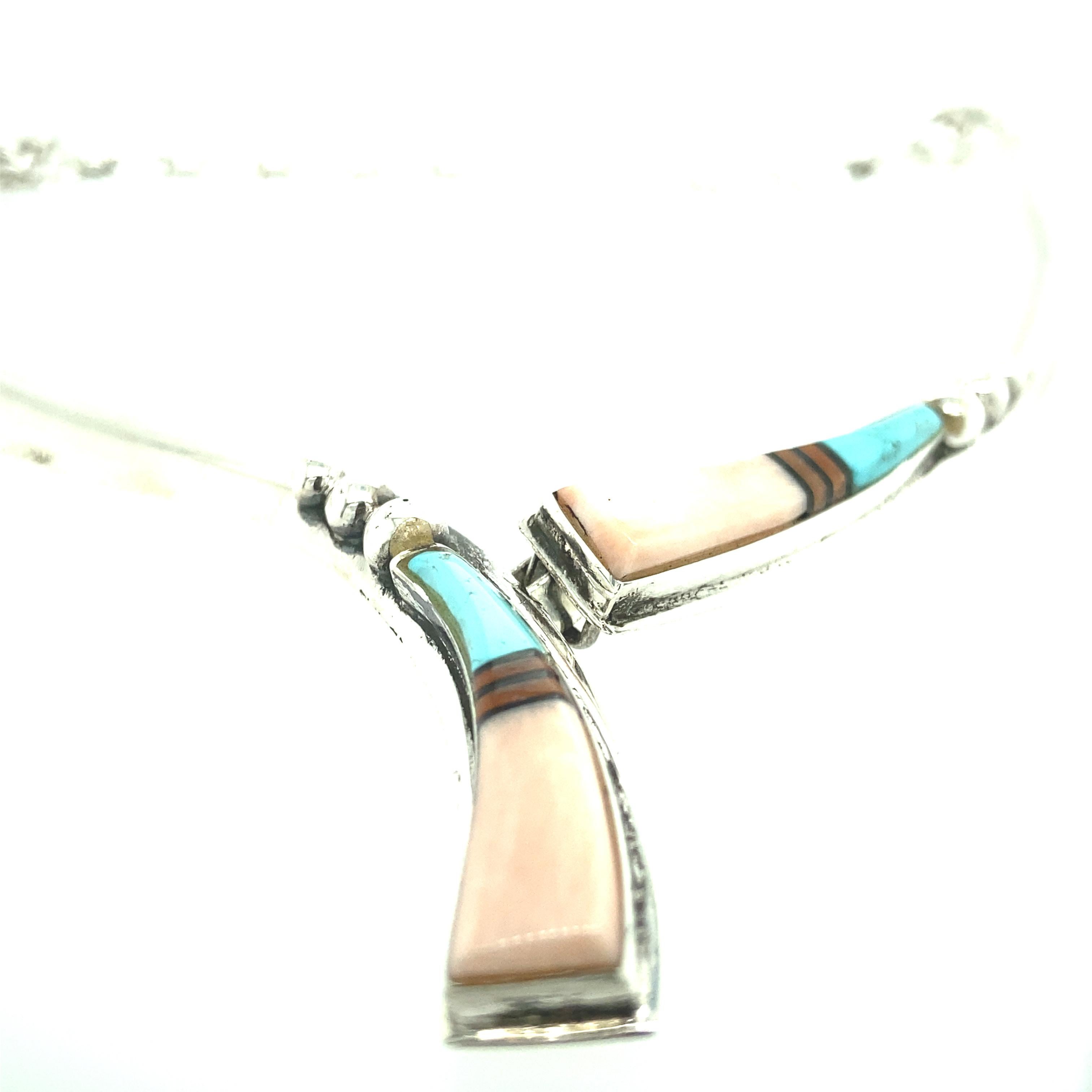 Square Cut John Charley Coral and Turquoise Necklace