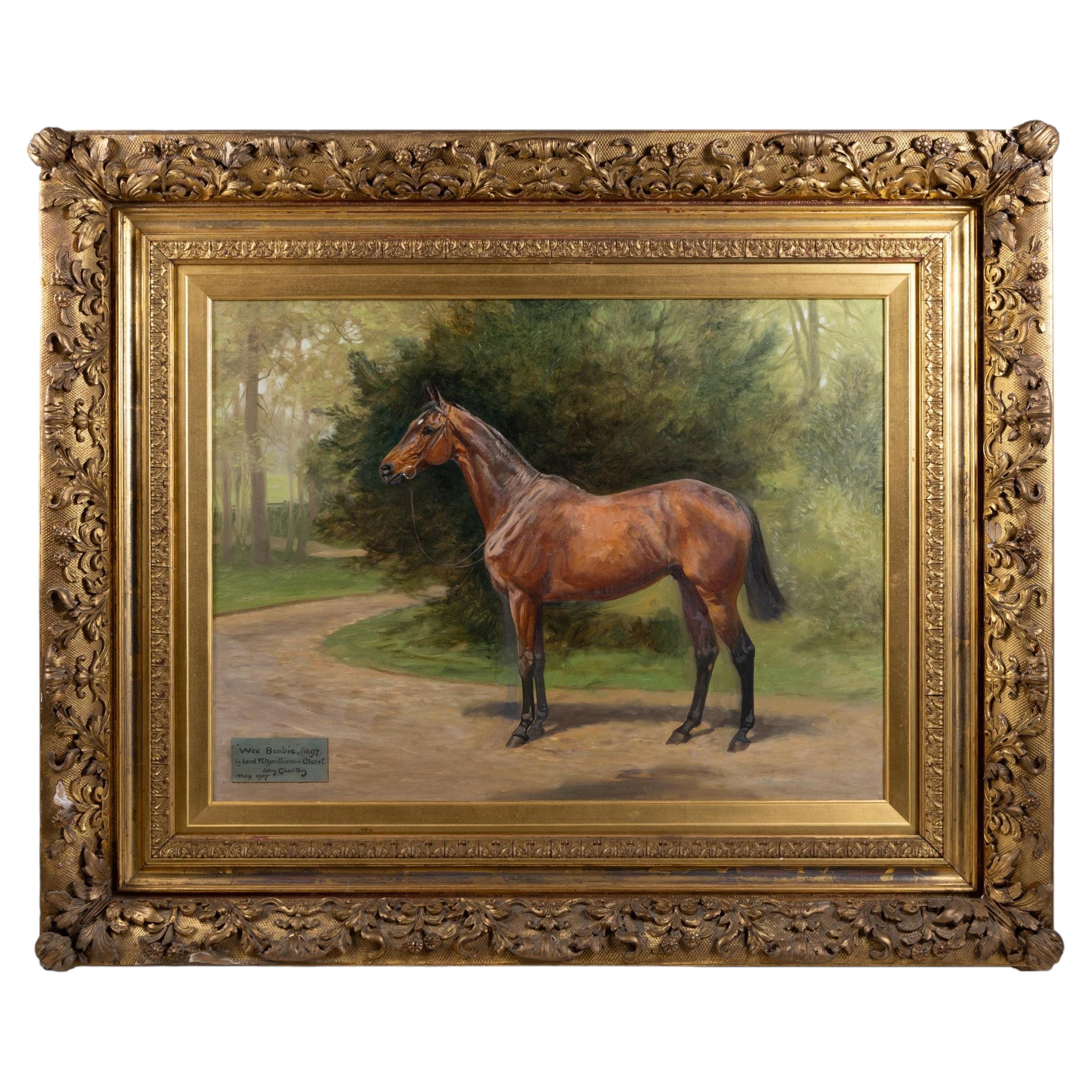 John Charlton (1849-1917) : Le cheval de course Wee Busbie, signé et daté 1907