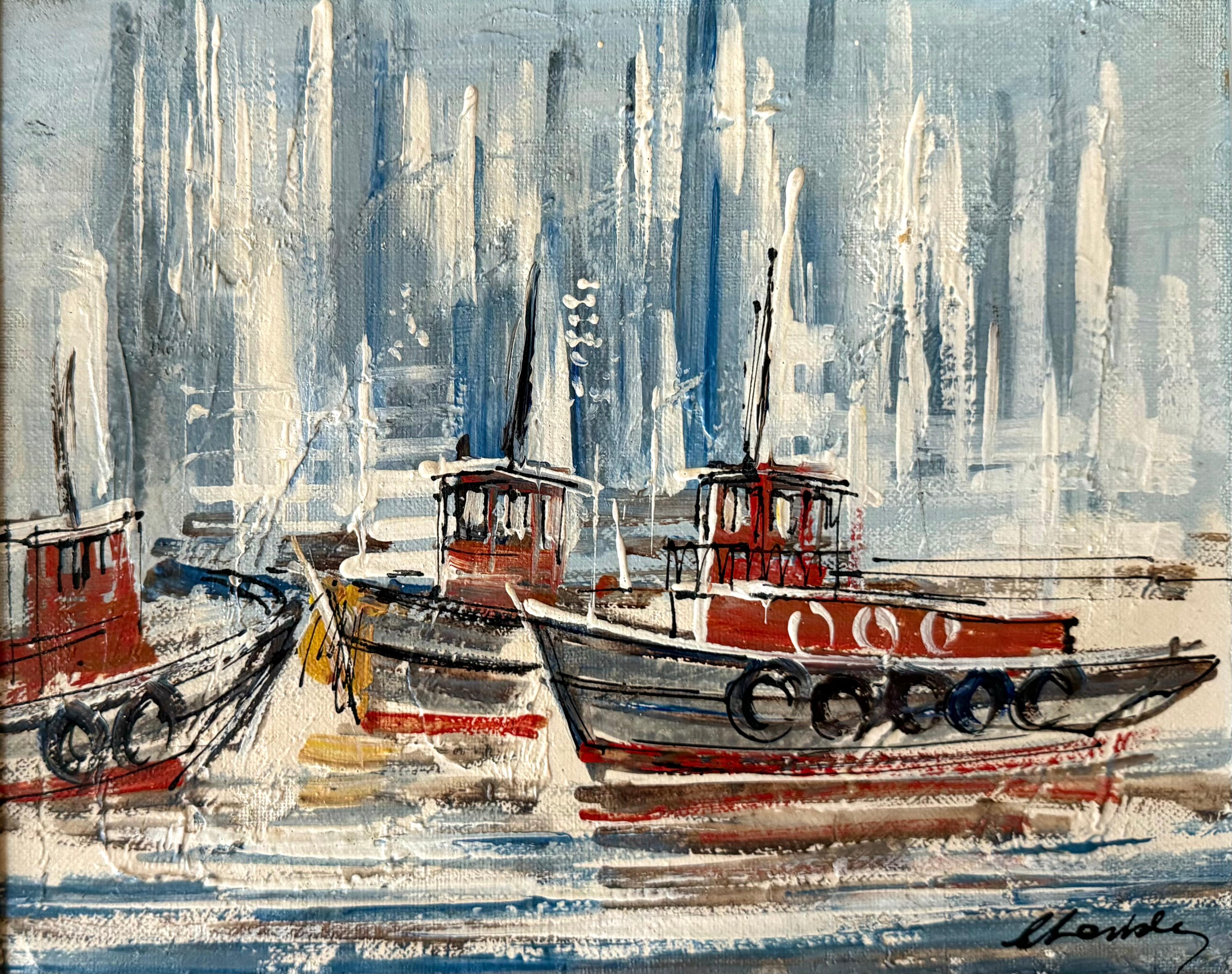 John Checkley Landscape Painting - “Tug Boats, New York City”