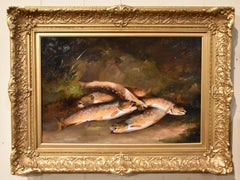 Oil Painting by John Christopher Bell "Brown Trout on a Bank"