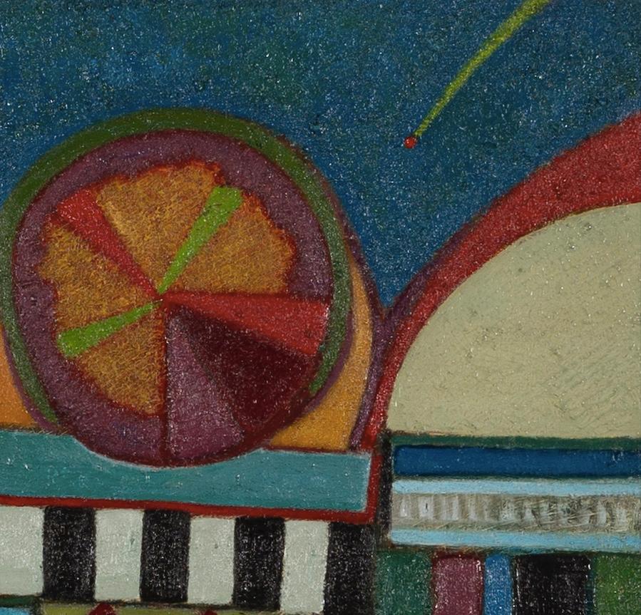 Bizancio de noche con estrella fugaz, 1989-1996 - Paisaje abstracto lleno de color - Landscape Painting Negro de John Christopherson
